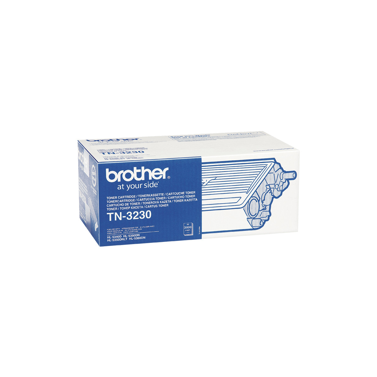 Scatola toner Brother TN-3230 bianca con scritte blu.