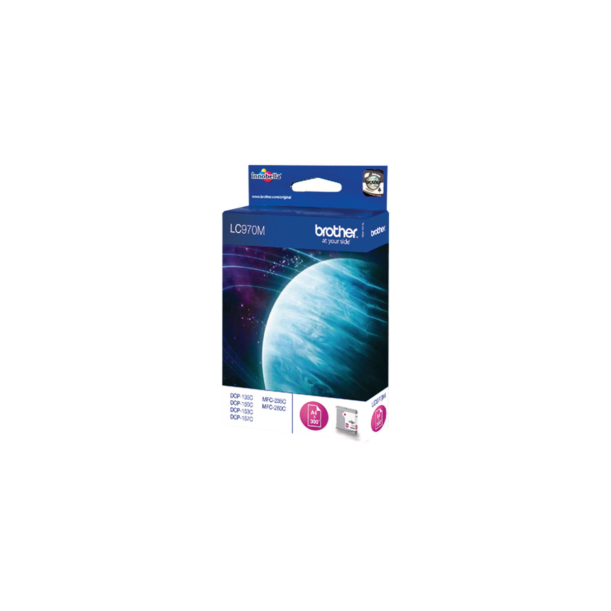 Confezione cartuccia inchiostro Brother LC970M con design spaziale.