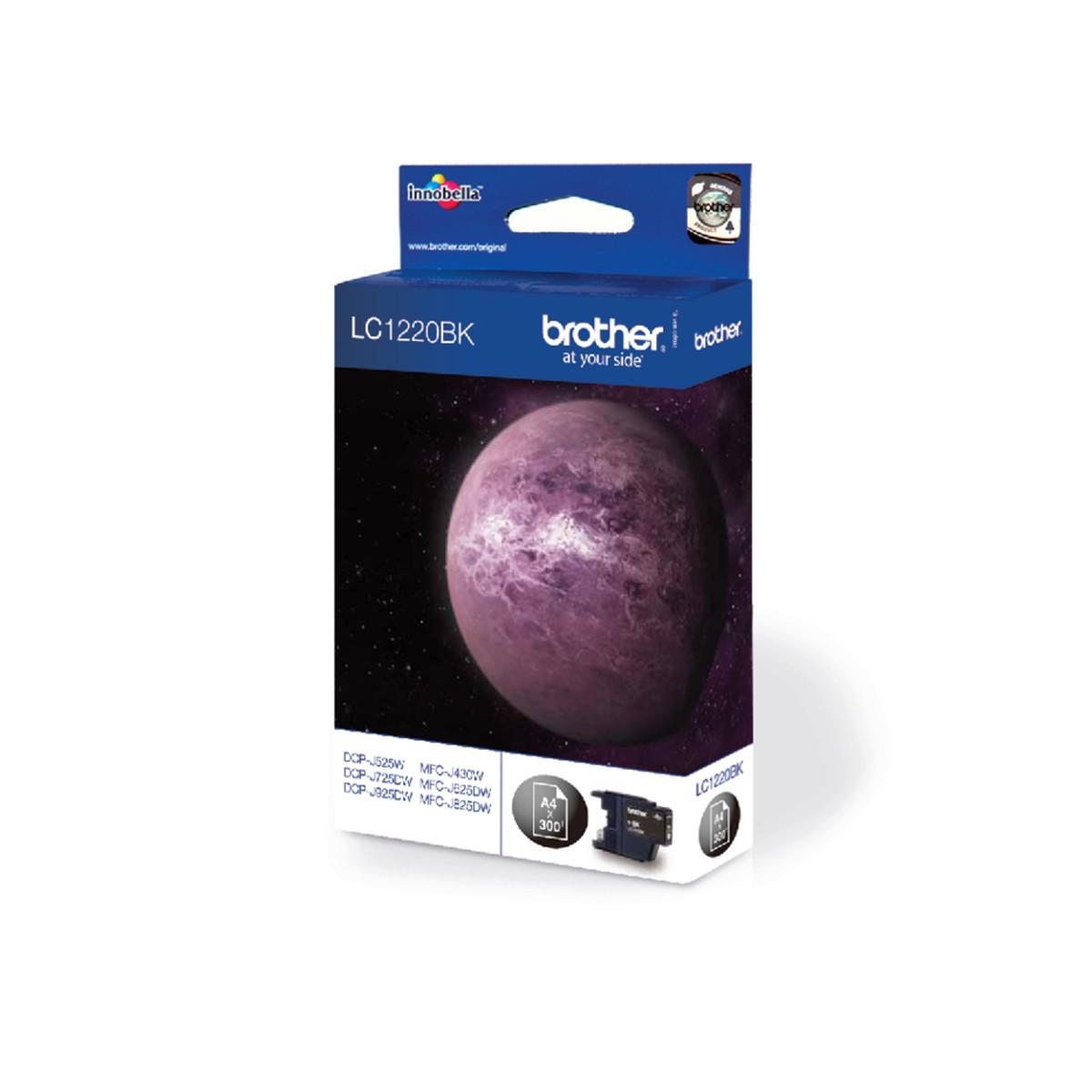 Brother LC1220BK inktcartridge doos met paarse planeet en sterren aan zijkant.