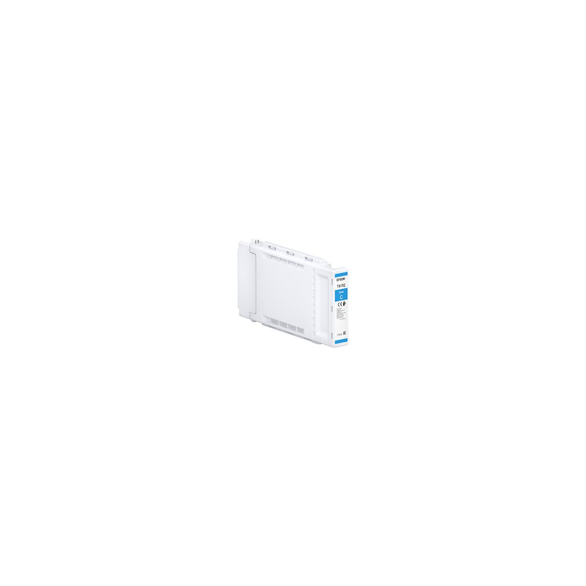 Een witte Epson inkjet printer inktcartridge met blauwe inkt.