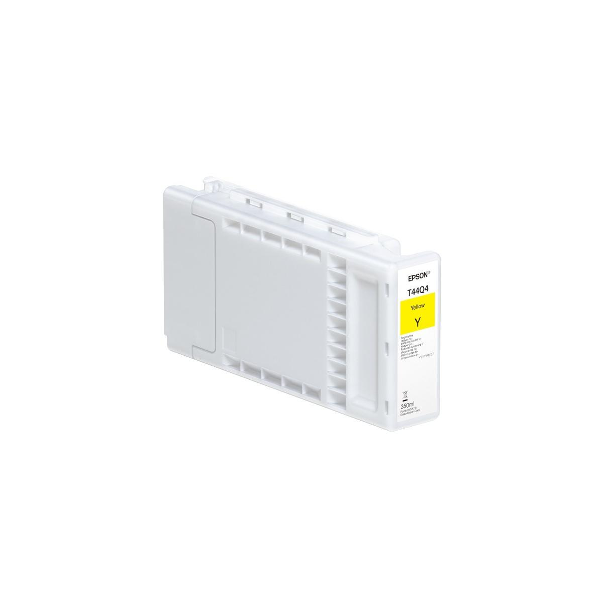 Żółty tusz Epson T44Q4 z etykietą i białym korpusem.