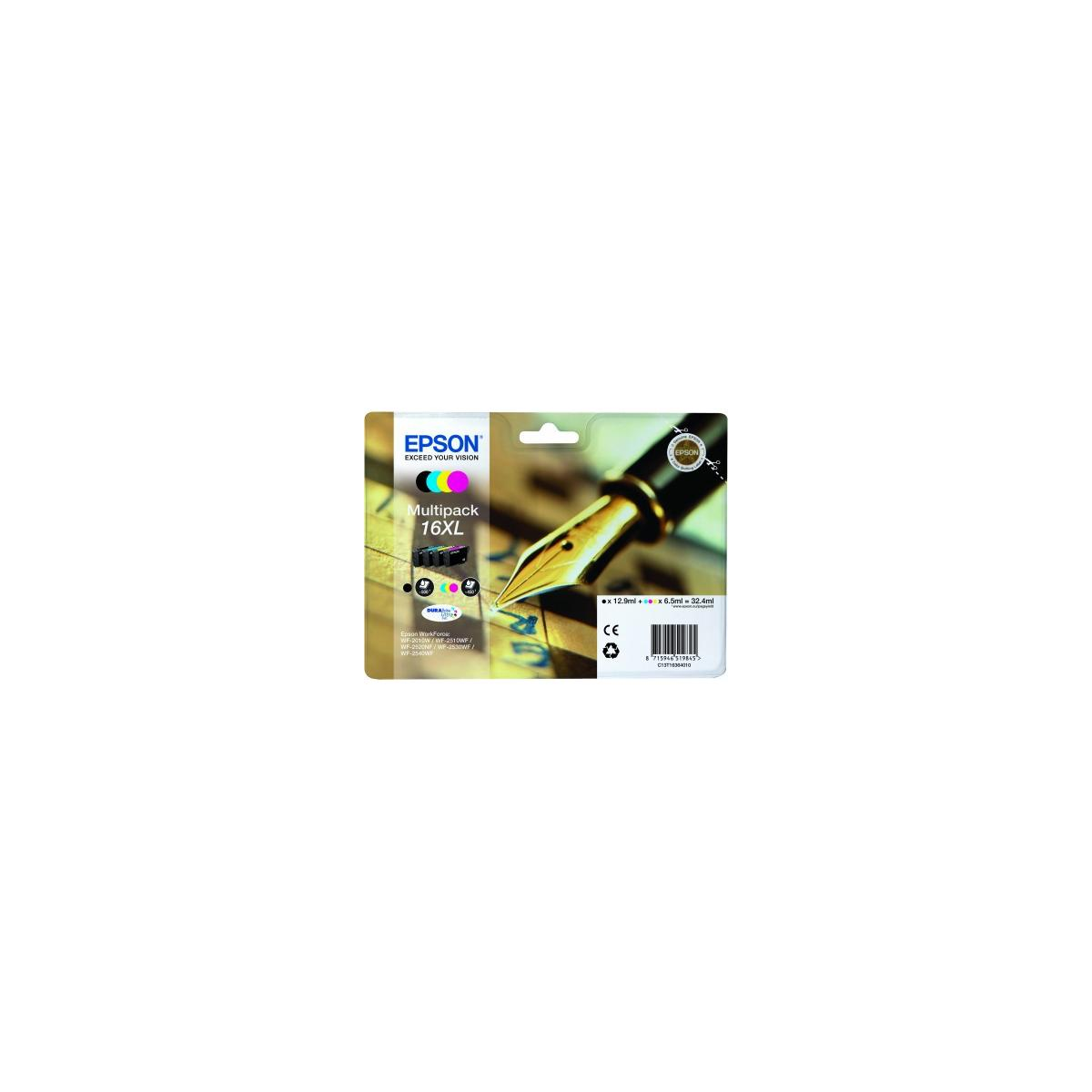 Epson Multipack 16XL inktcartridges met een vulpen op de verpakking.