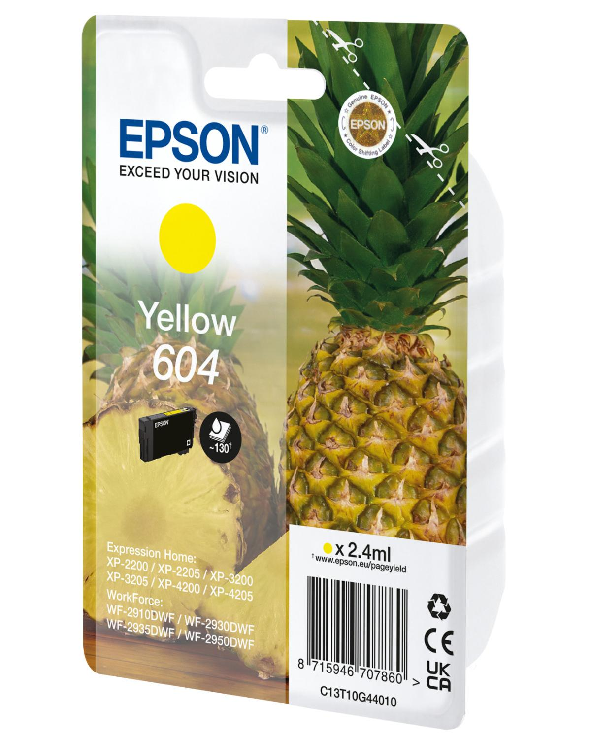 Cartouche d'encre Epson 604 jaune avec motif ananas, 2,4ml.