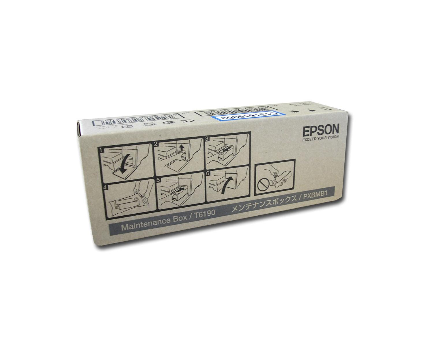Epson Wartungsbox T6190 mit Installationsanweisungen auf Karton.