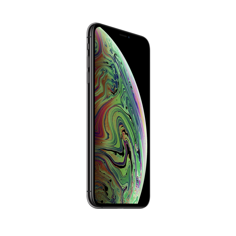 Czarny iPhone z kolorową tapetą na ekranie, wyizolowany na białym tle.