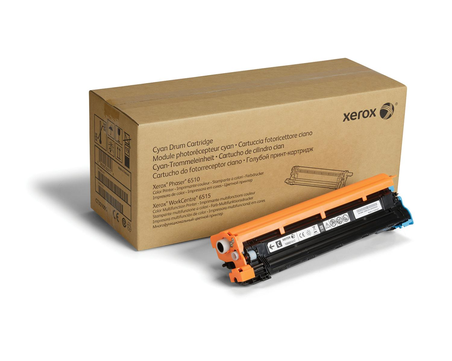 Cartuccia tamburo ciano Xerox per Phaser 6510 e WorkCentre 6515, arancione e nero.