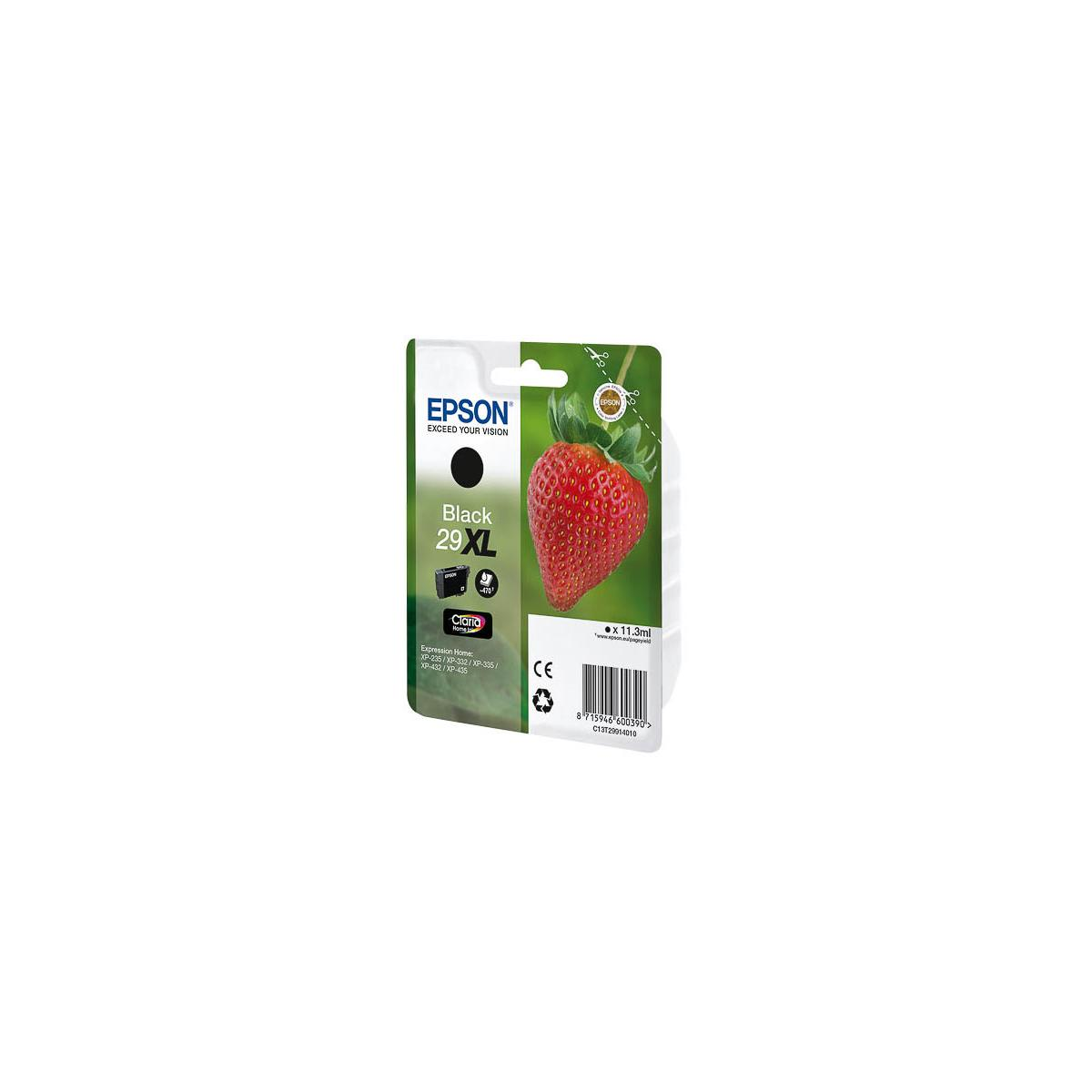 Cartuccia d'inchiostro Epson Nero 29XL con disegno fragola e marchio CE.