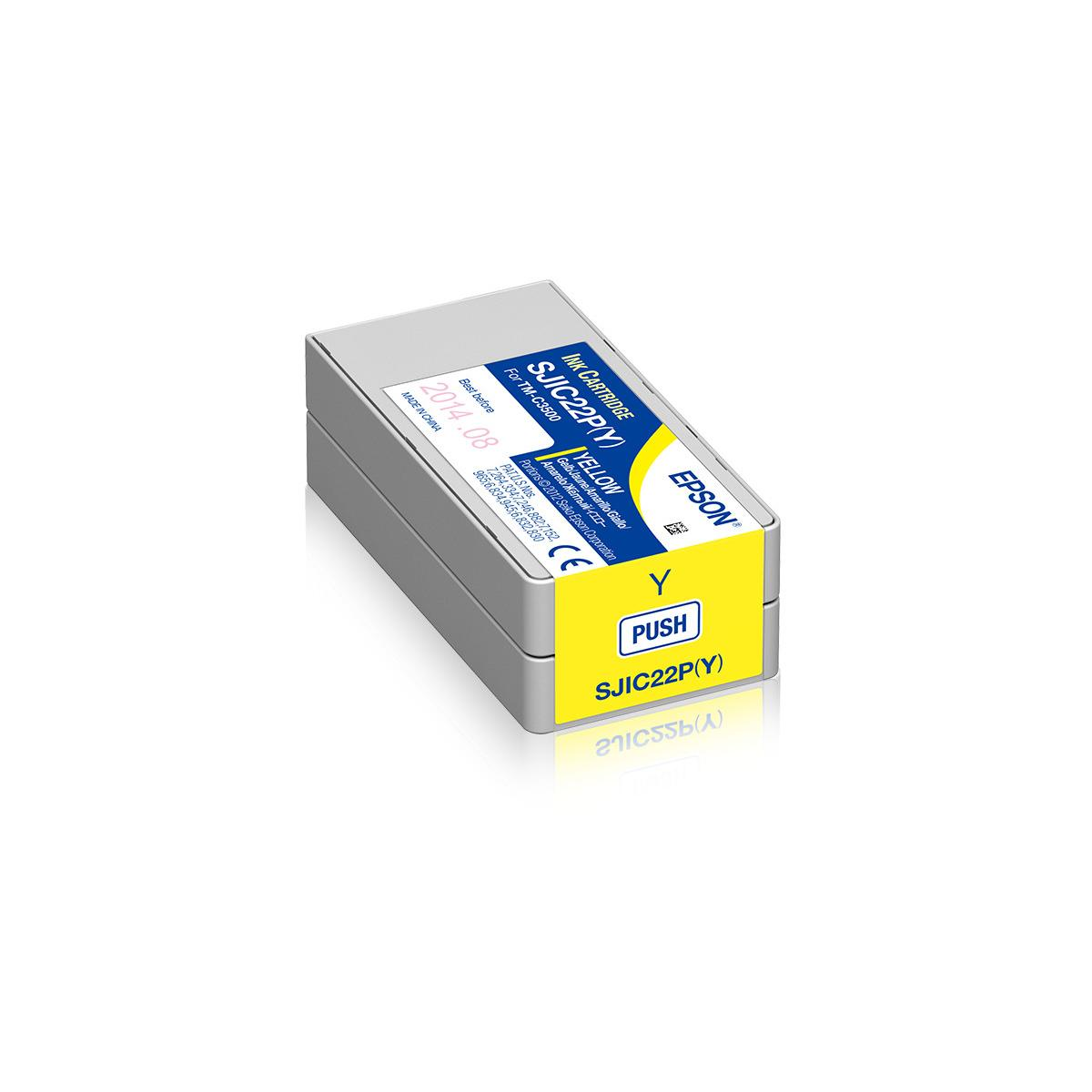 Cartucho de tinta Epson amarillo SJIC22P(Y) para TM-C3500, Made in China.