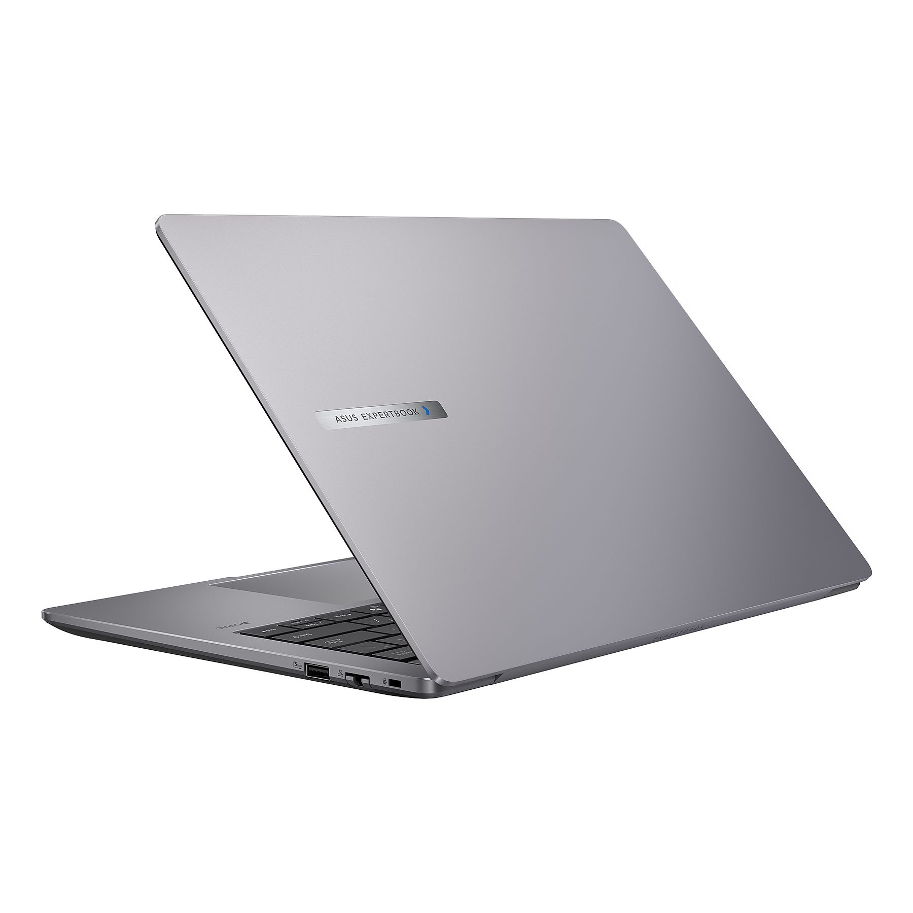 Un laptop argentato chiuso con il logo "ASUS EXPERTBOOK".