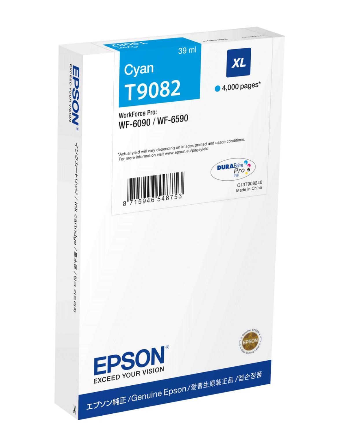 Tusz Epson T9082 XL Cyan do drukarek WorkForce Pro, 4000 stron.
