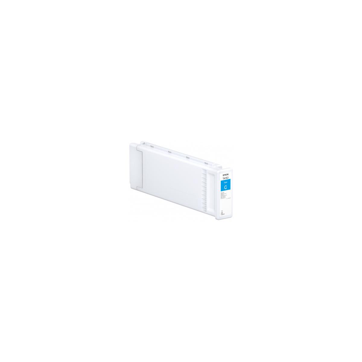 Witte Epson inktcartridge met opschrift T41E2 en een blauwe C.