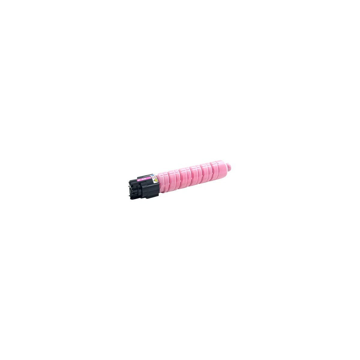 Een roze toner cartridge met zwarte connector, op witte achtergrond.