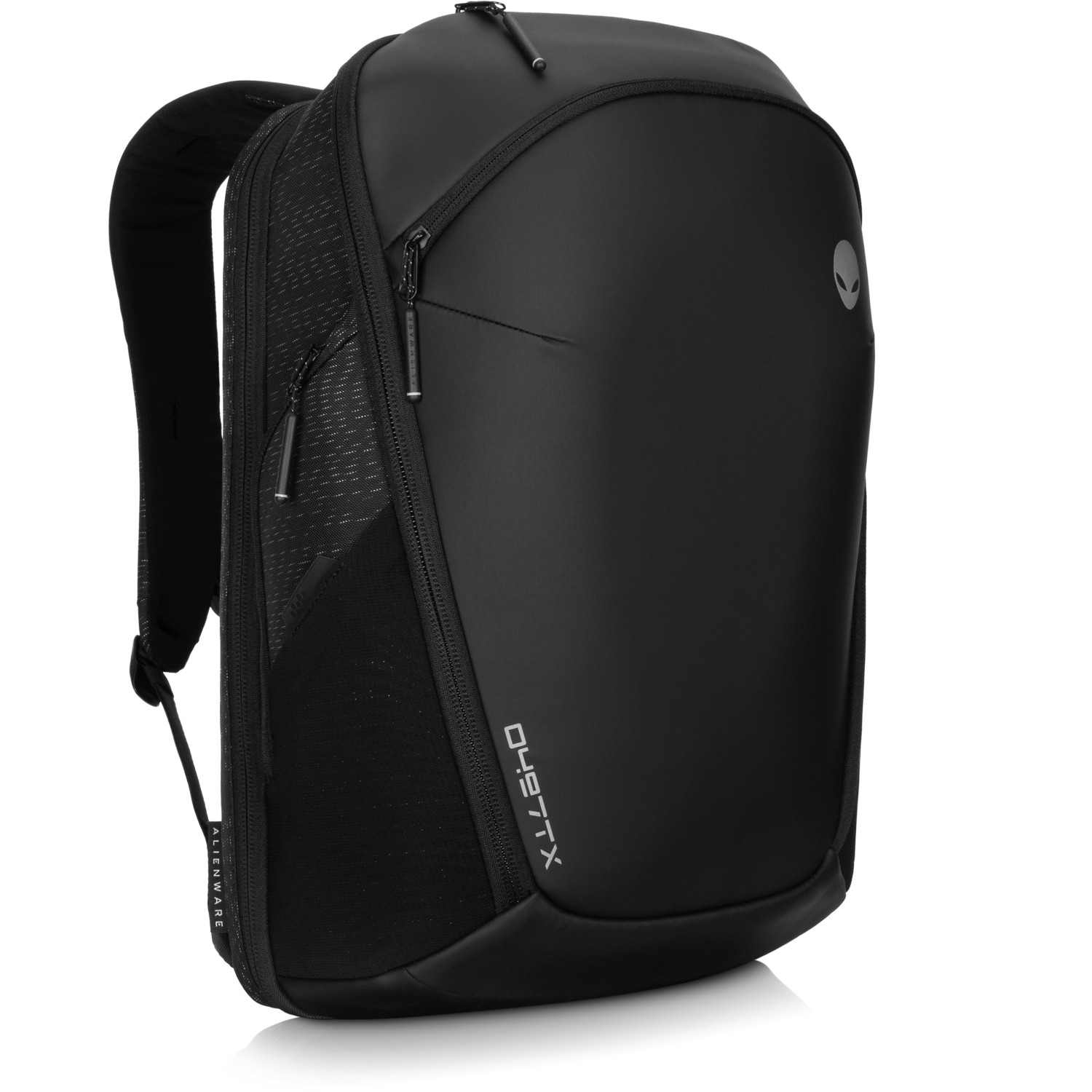 Schwarzer Rucksack mit Alienware-Logo und "X17"-Schriftzug.