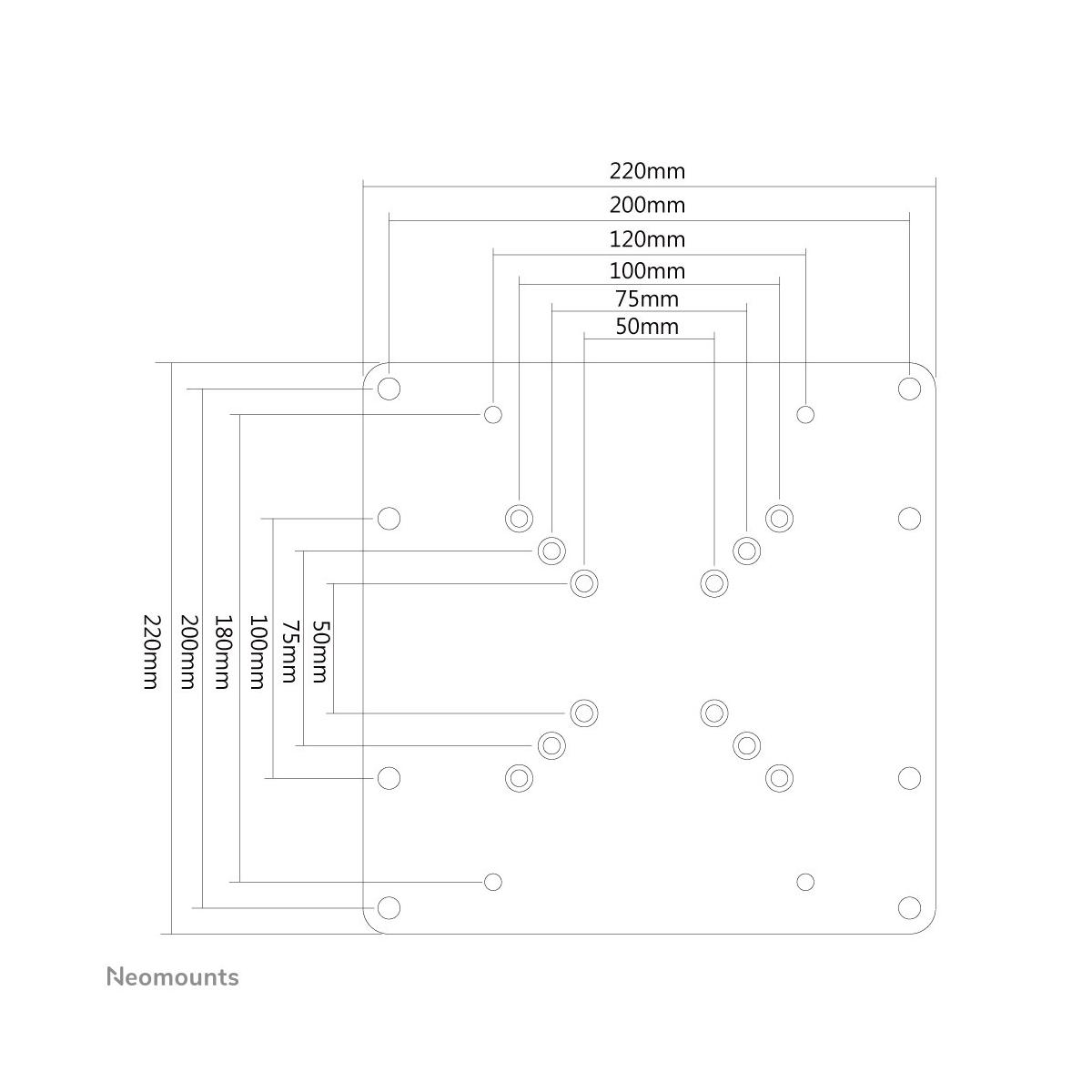 Dessin technique d'une plaque de montage avec dimensions et trous de fixation.