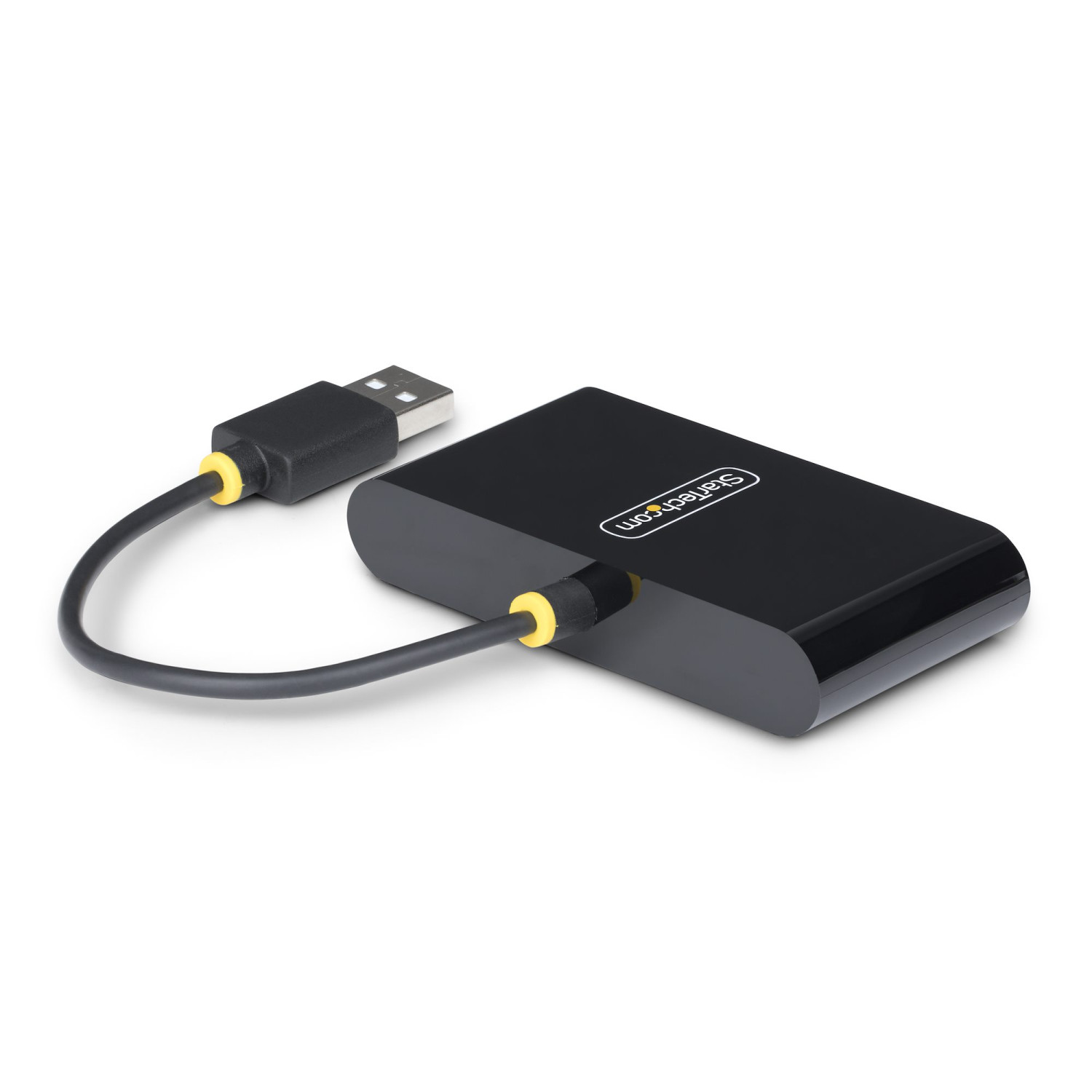 Adattatore nero StarTech.com con cavo USB e accenti gialli.