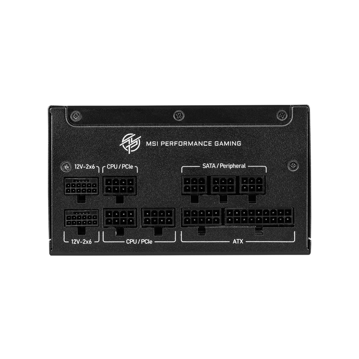 Black power supply unit with ports for CPU/PCIe, SATA/Peripheral, and ATX.