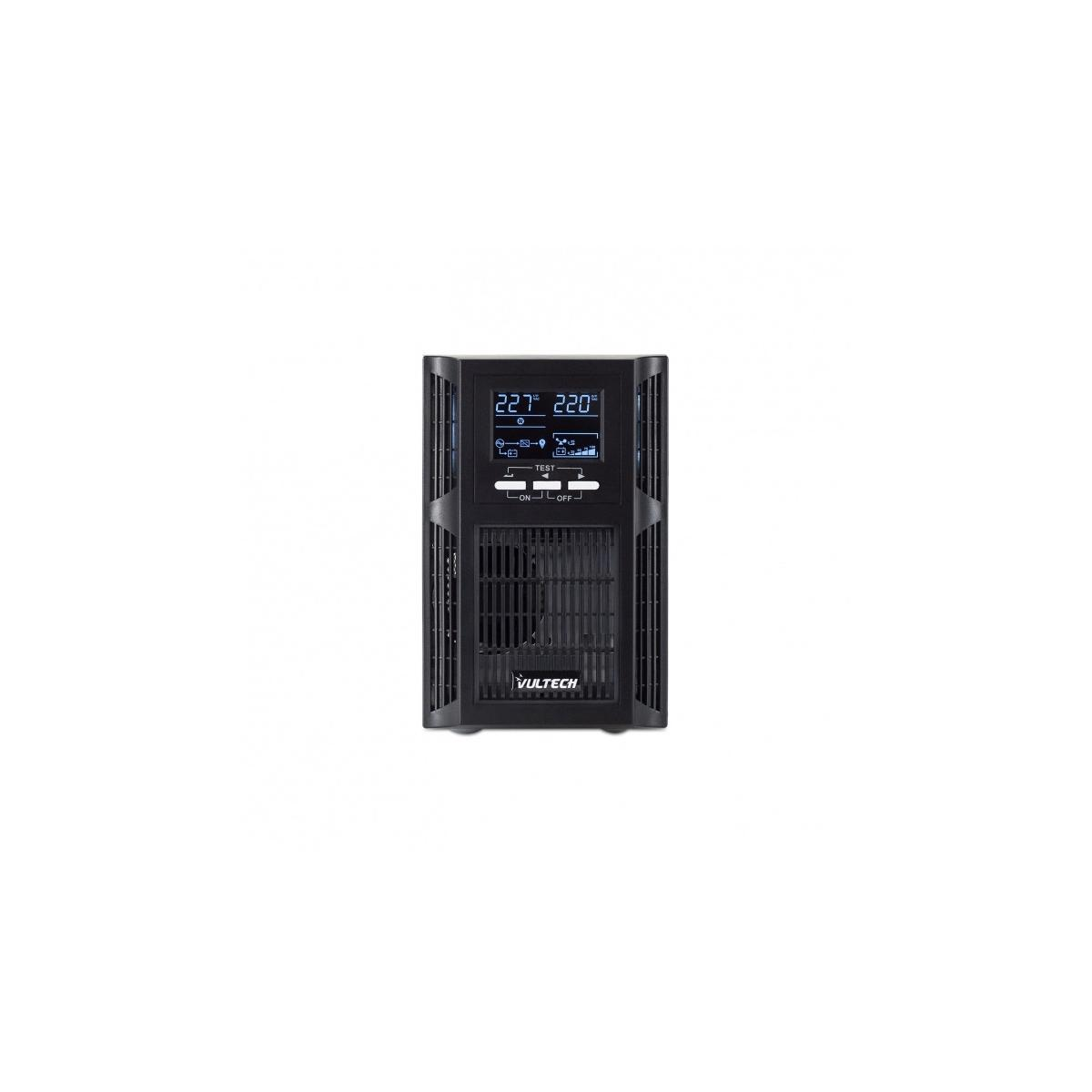Dispositivo UPS nero con display che mostra 227V e 220V.