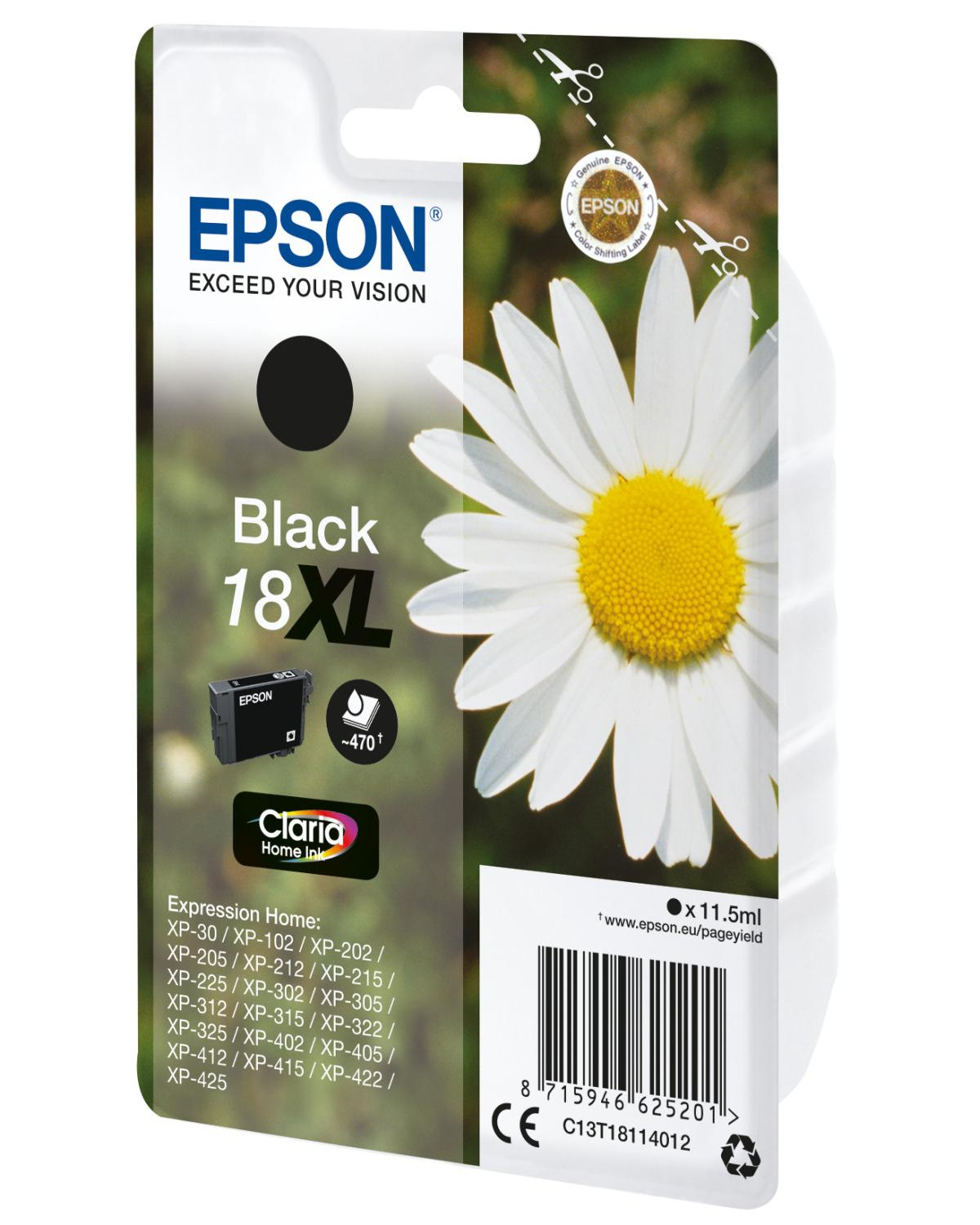 Cartuccia d'inchiostro Epson 18XL Nero con motivo margherita. 11.5ml.