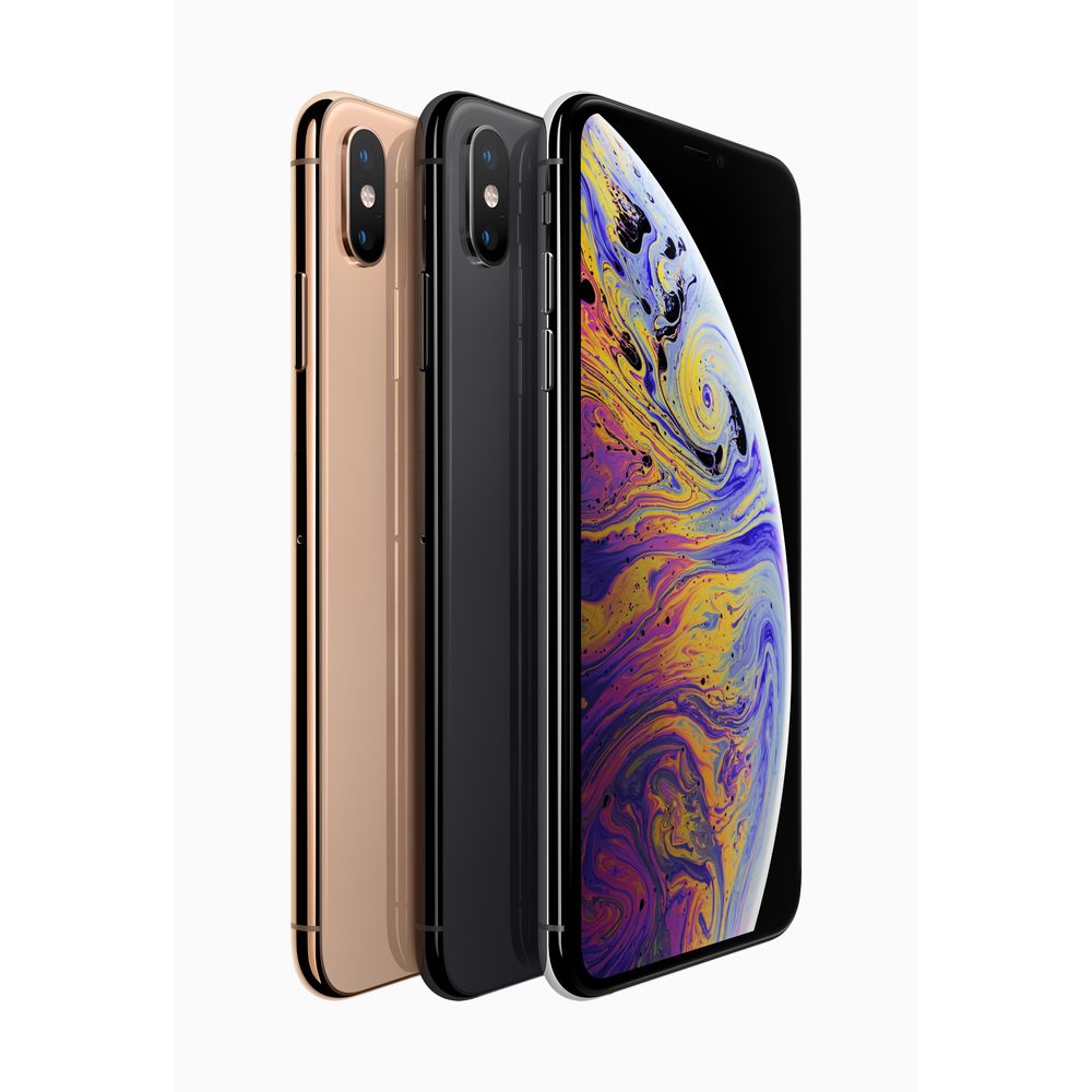Trzy iPhone w kolorach złotym, czarnym i srebrnym z kolorową tapetą.