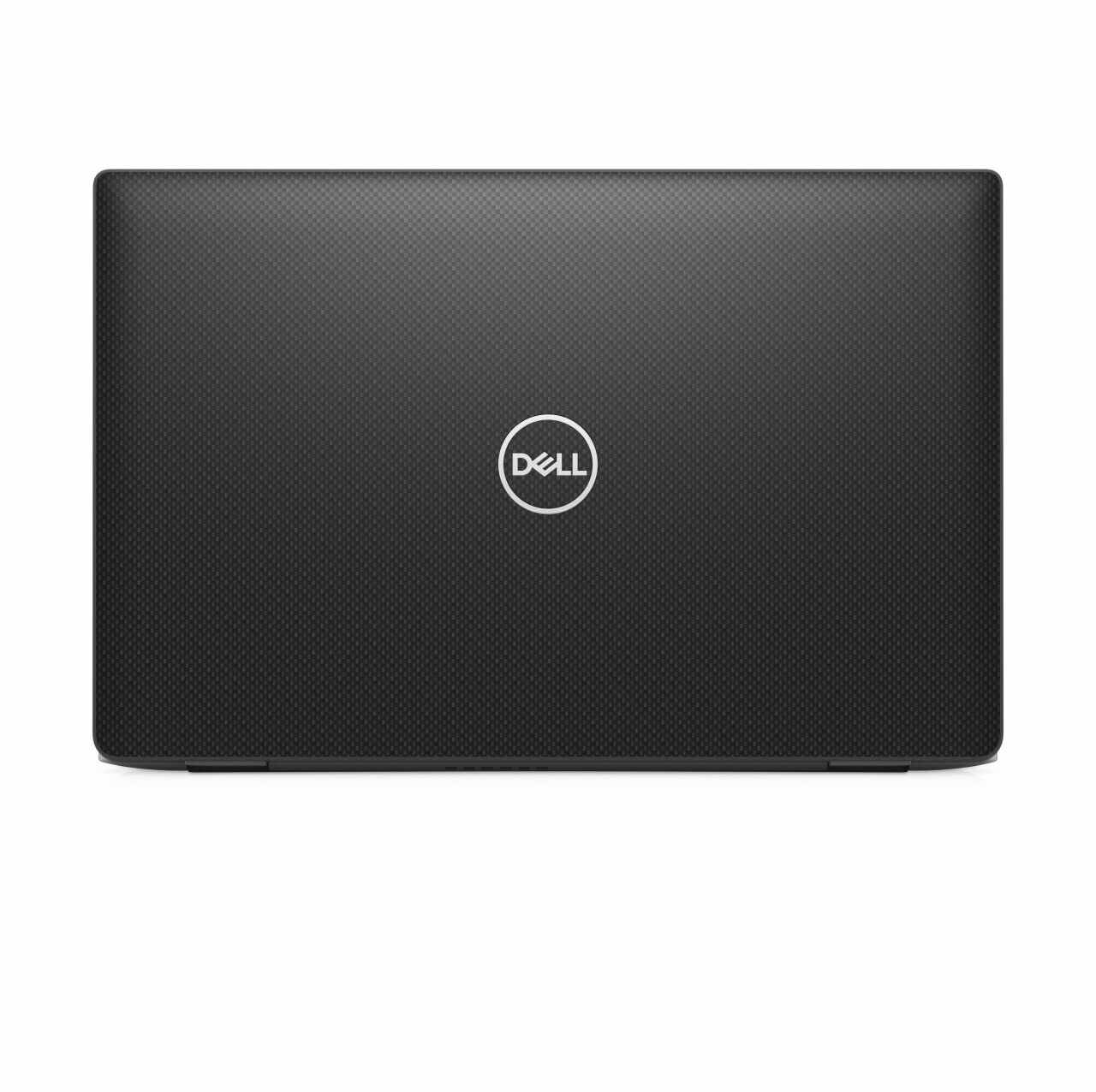 Geschlossener schwarzer Dell Laptop mit texturiertem Deckel und Logo.