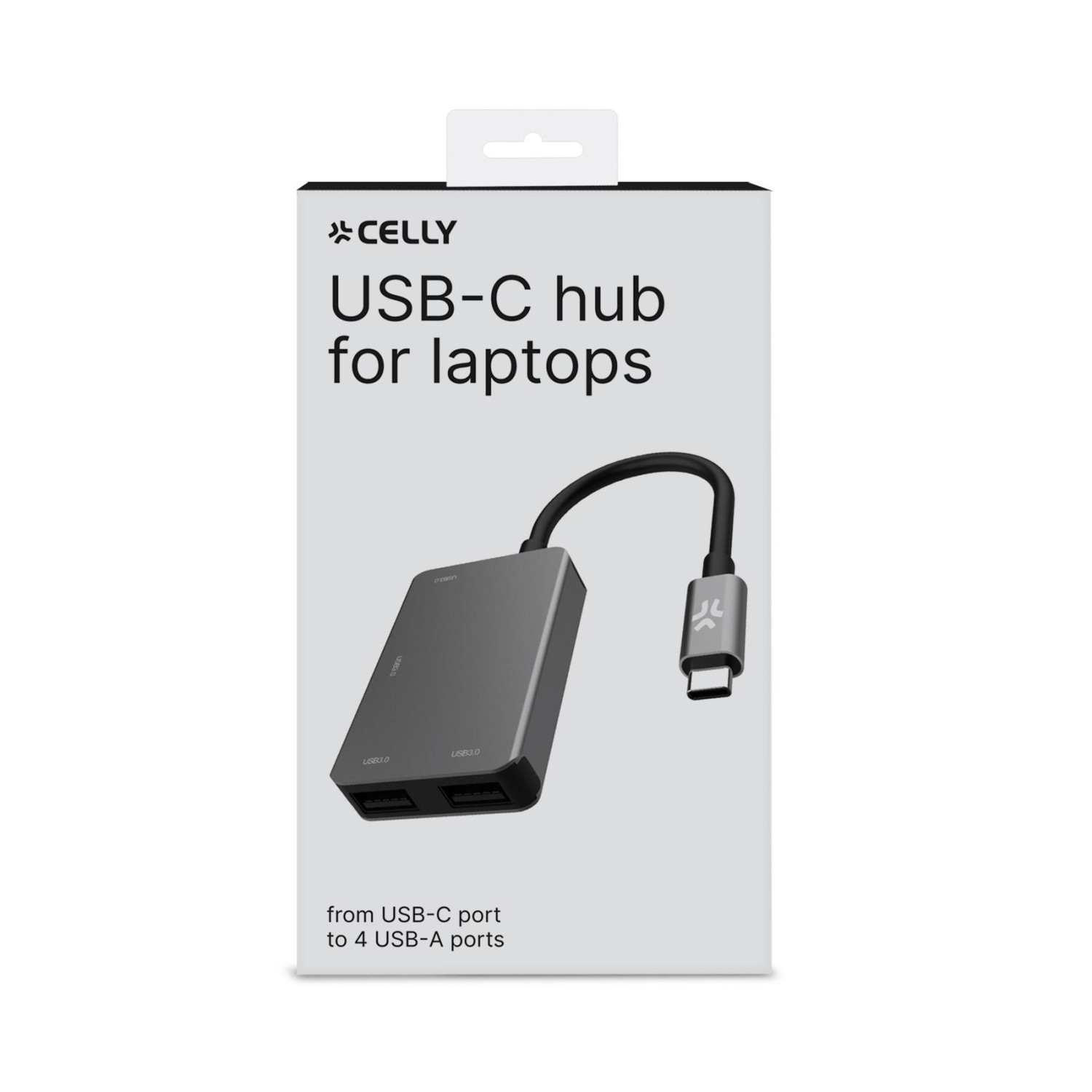 Celly USB-C Hub für Laptops, von USB-C zu 4 USB-A Ports.