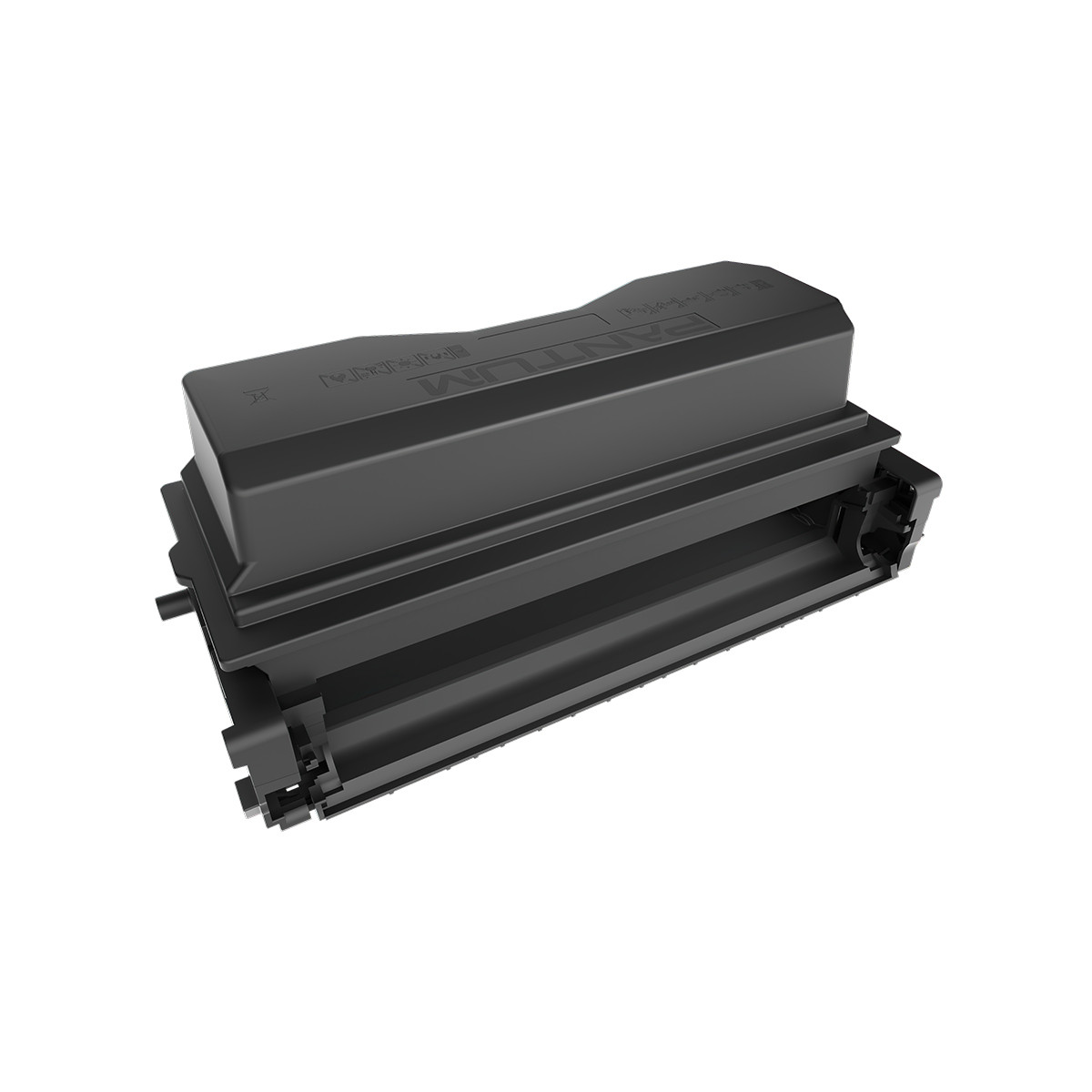 Cartuccia toner laser nera, rettangolare, leggermente inclinata a destra.