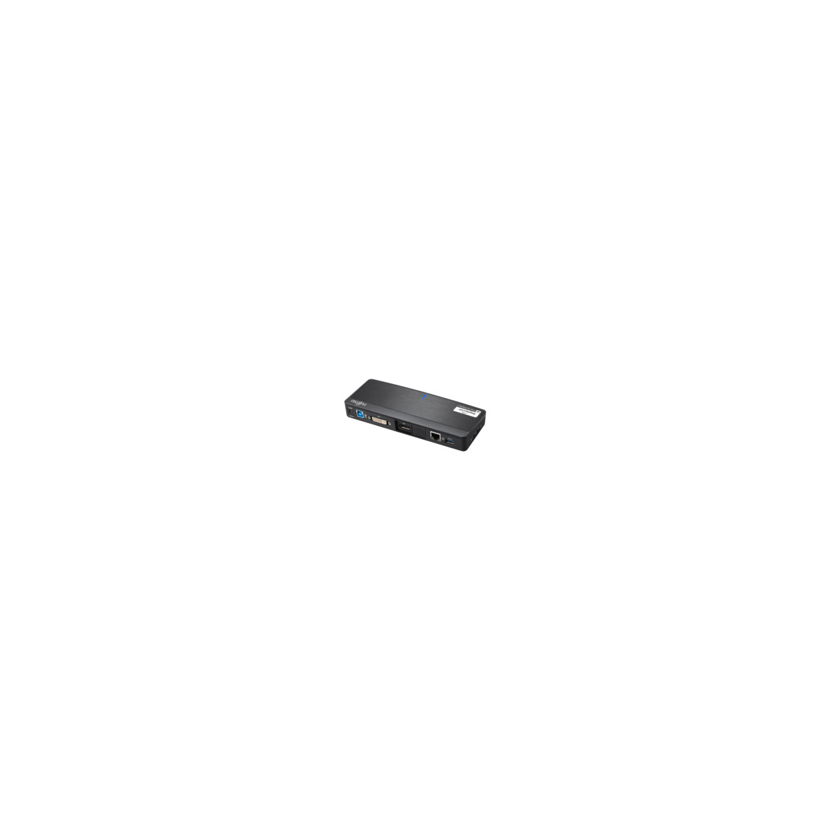 Docking station USB-C nera con porte HDMI e USB-A.