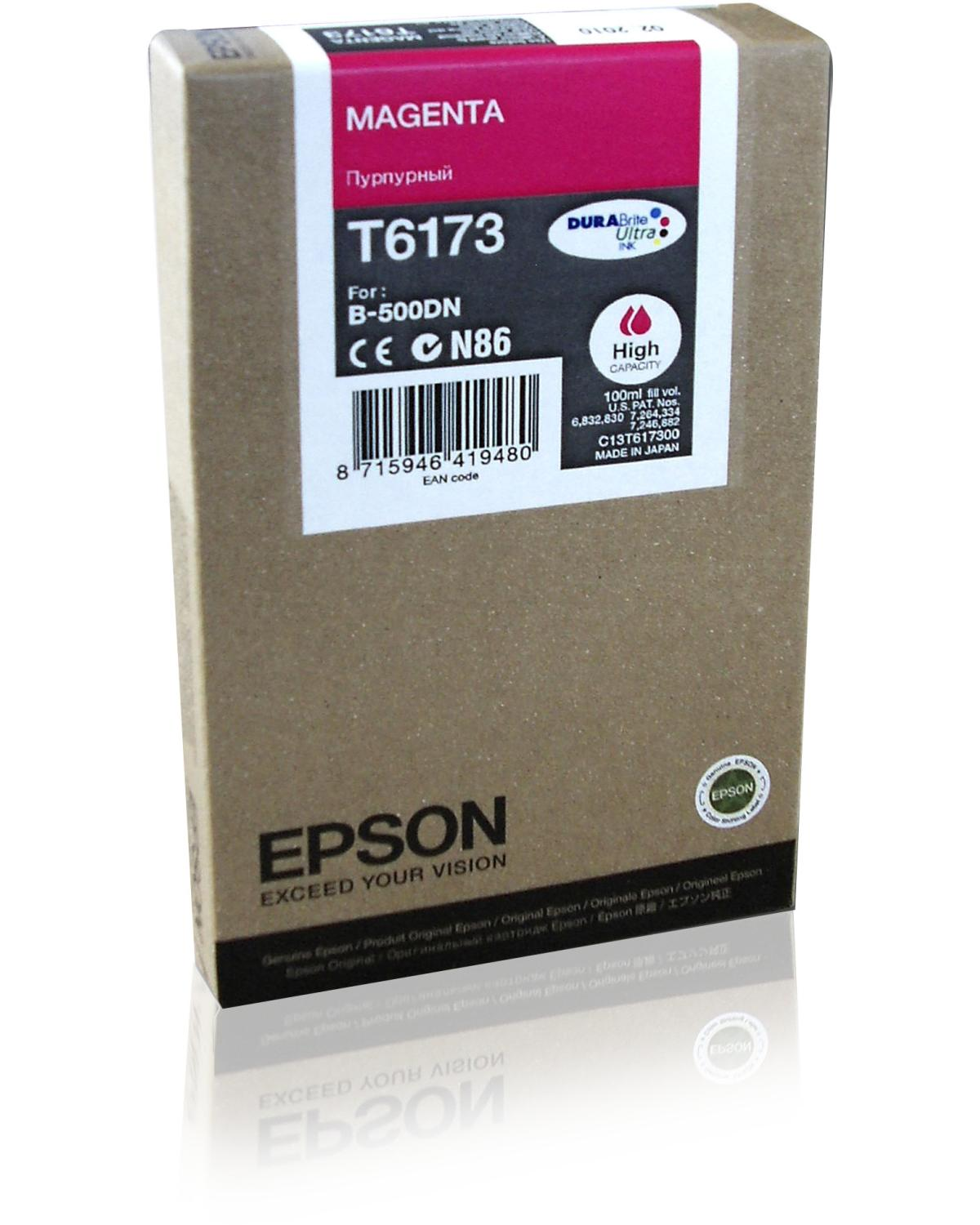Confezione cartuccia inchiostro Epson T6173 magenta, 100ml, per stampante B-500DN.