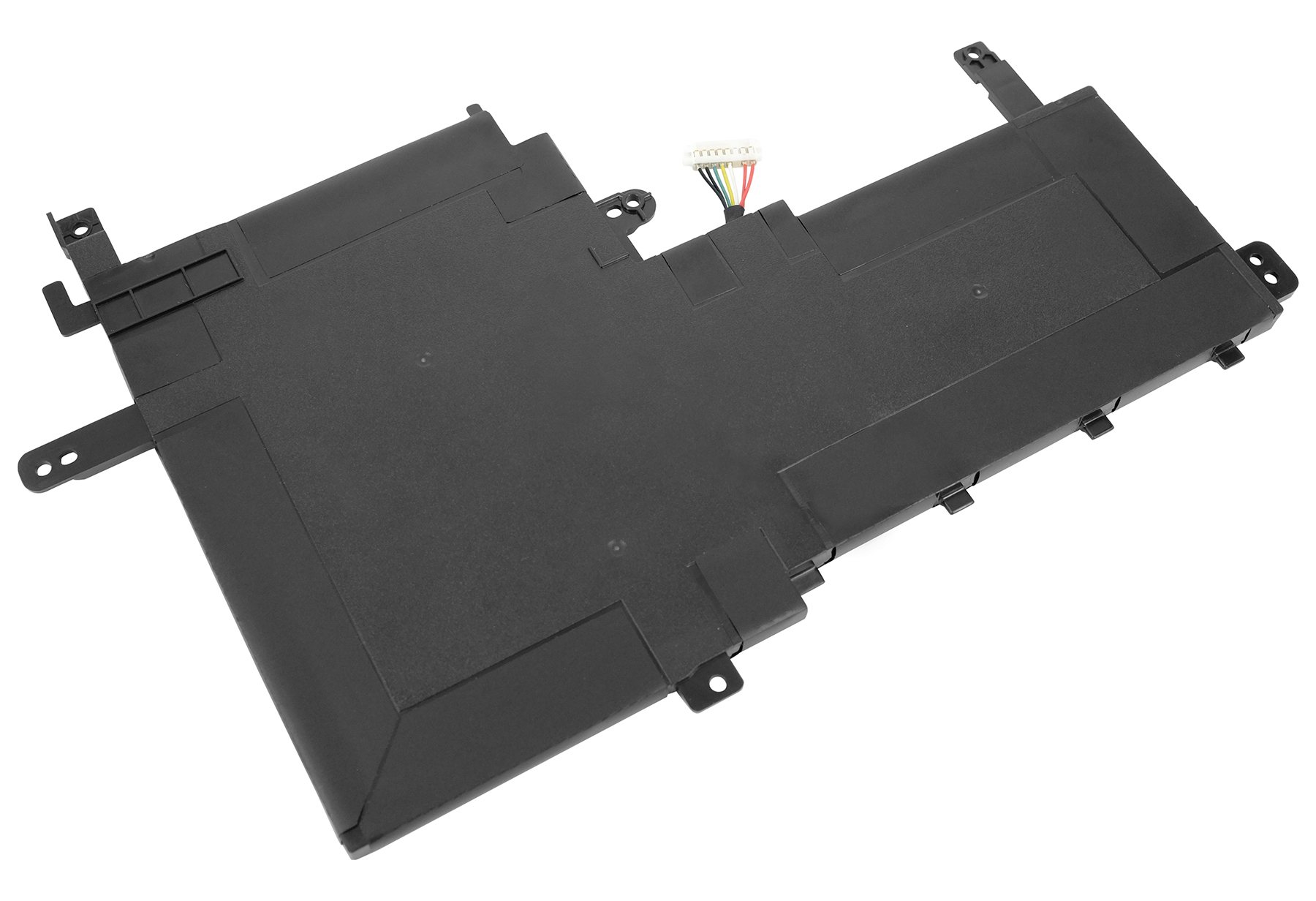 Schwarzer Laptop-Akku mit Kabeln und Befestigungslaschen.