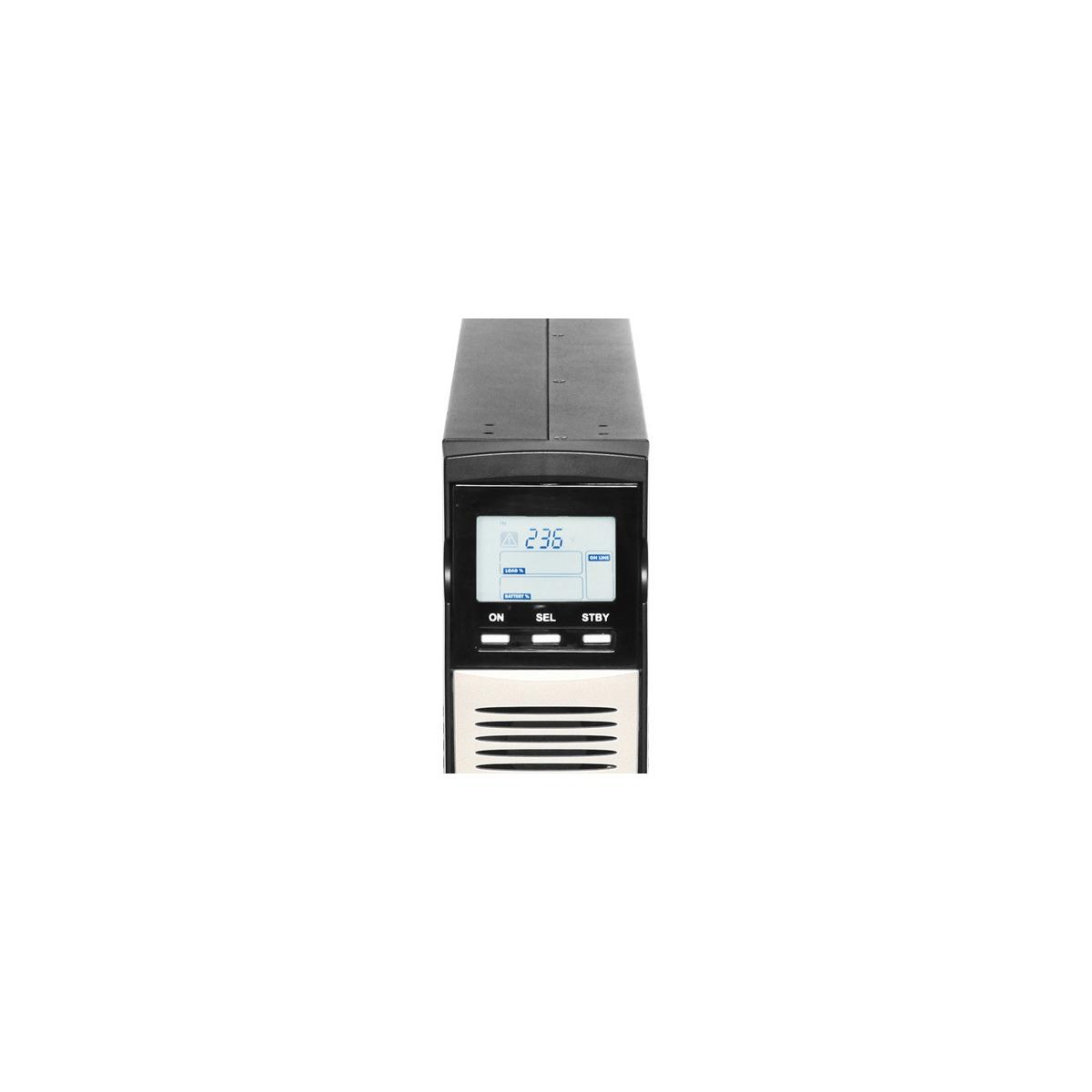 Un gruppo di continuità nero con display digitale che mostra 236.