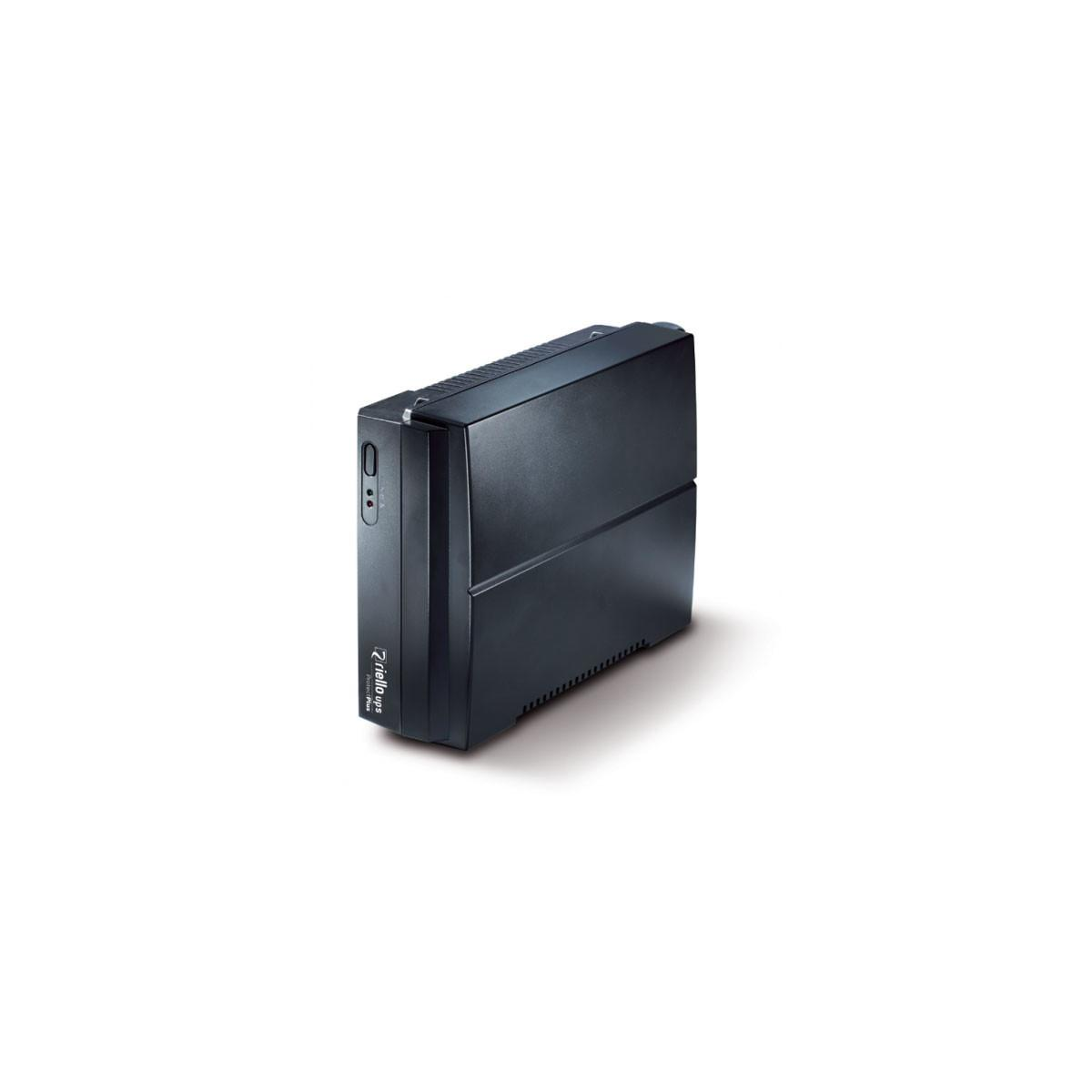 Dispositivo rectangular negro con rejillas de ventilación arriba y al lado.