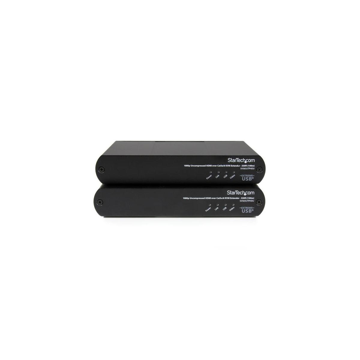 Dos unidades extensoras KVM StarTech.com negras apiladas.