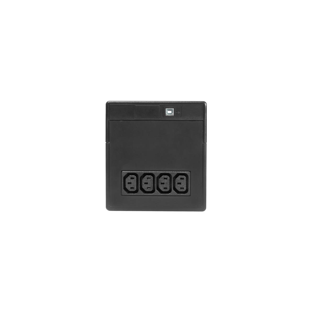 Unidad de distribución de energía negra con cuatro enchufes y un puerto USB.