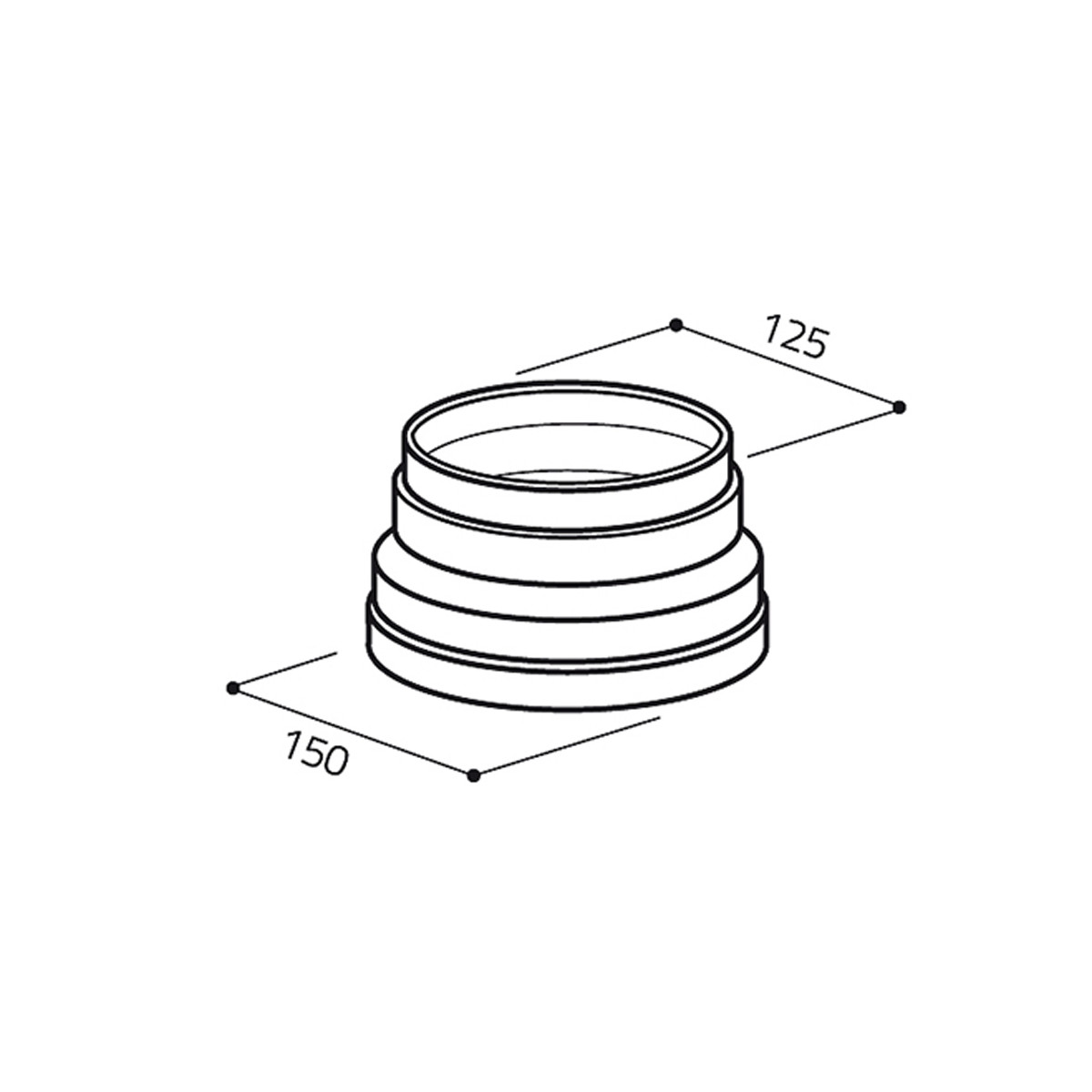 A stepped reducer with dimensions 125 and 150.