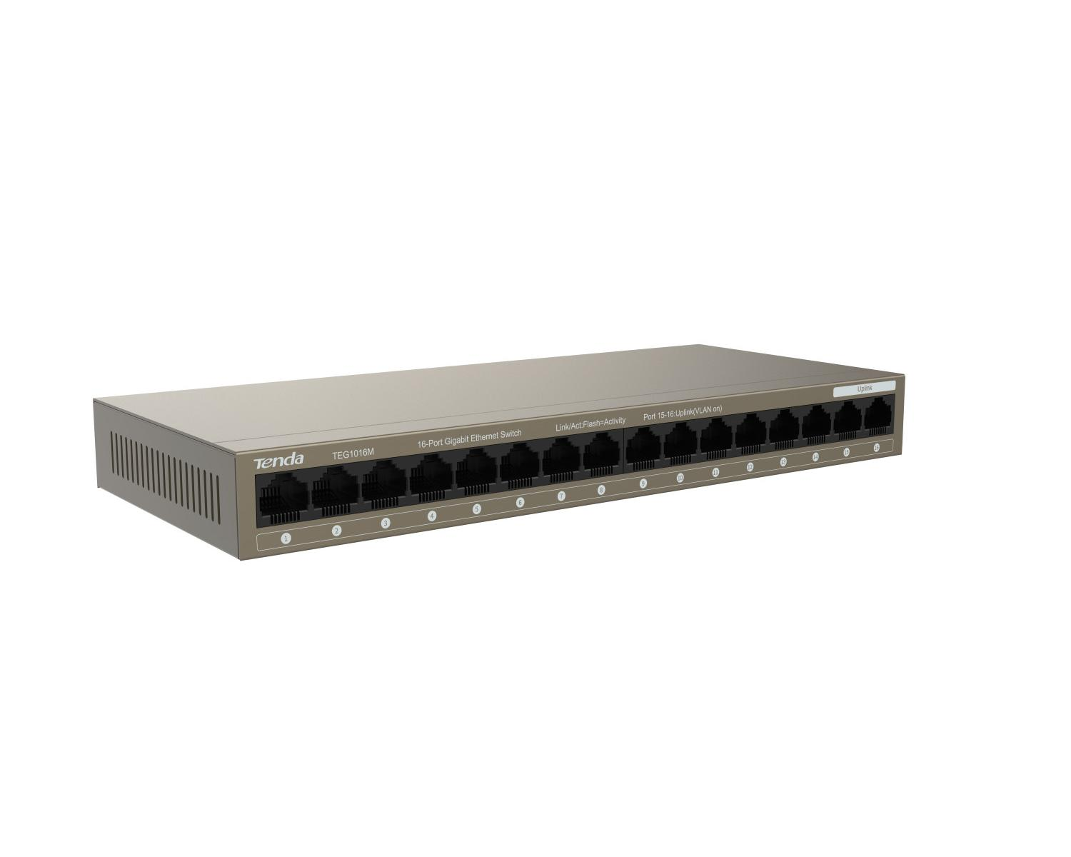 Gümüş Tenda 16 portlu Gigabit Ethernet anahtarı, çoklu portlu.