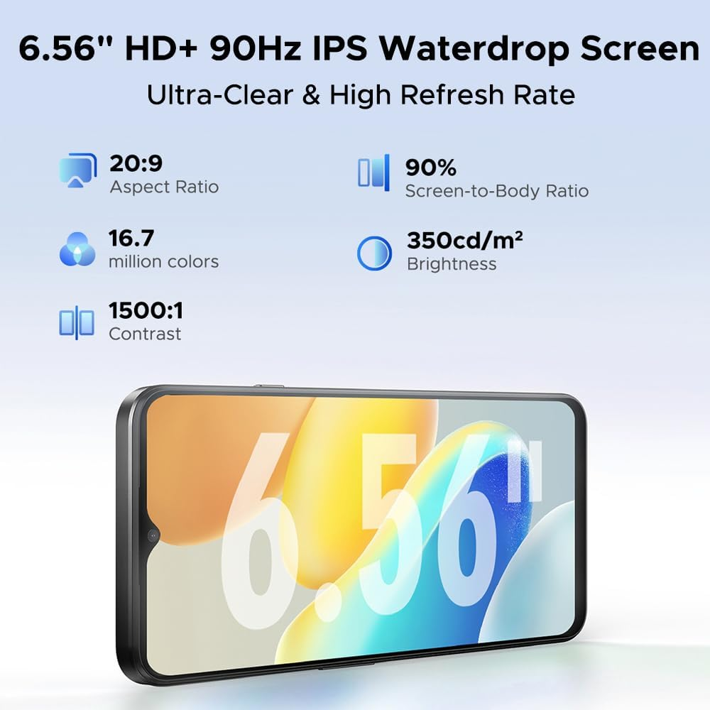 Specifiche schermo telefono: HD+ 90Hz IPS da 6,56", aspect ratio 20:9, 16,7M colori.