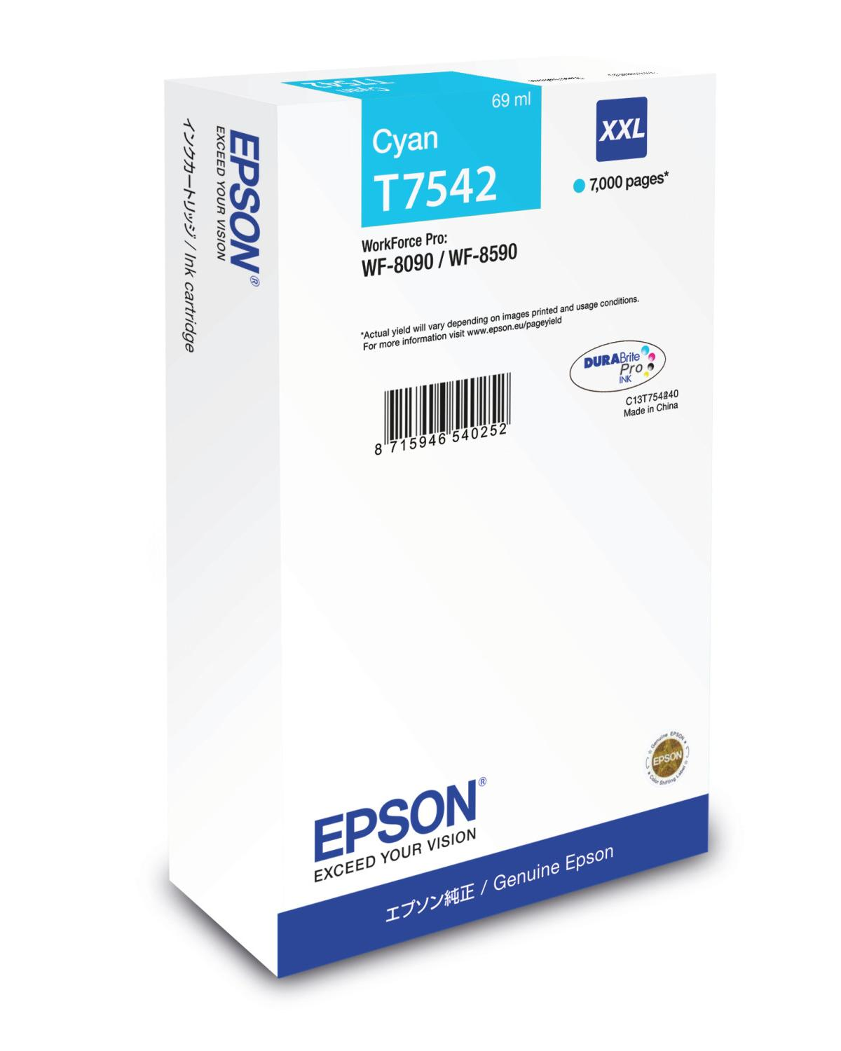 Cartuccia inchiostro Epson T7542 Ciano XXL, 69 ml, 7.000 pagine WorkForce Pro.