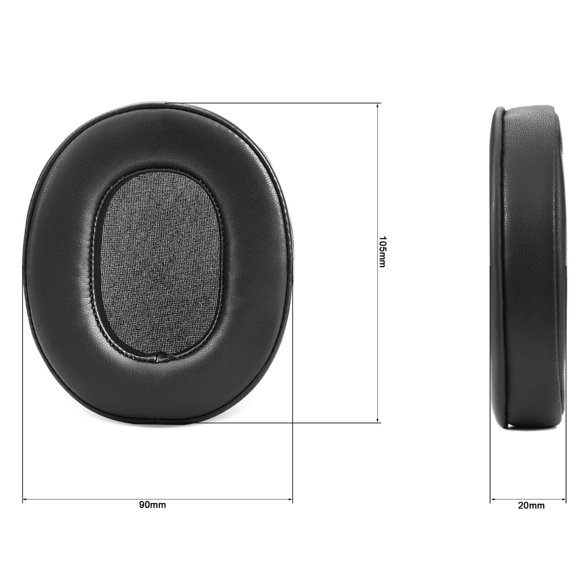 Schwarzer Ohrpolster, 90x105x20mm, mit Stoffmittelteil.