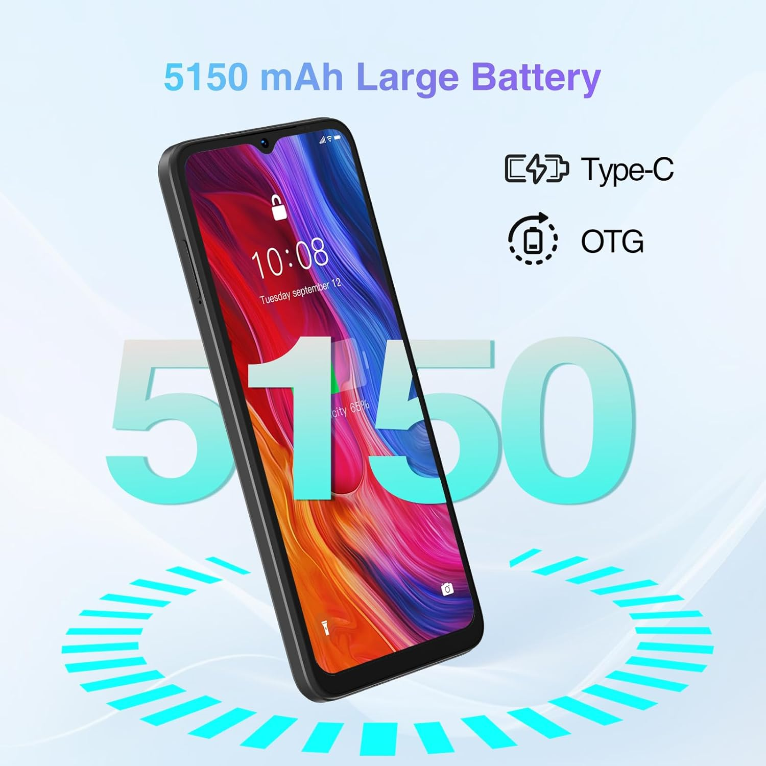 Uno smartphone con batteria da 5150 mAh, Type-C e supporto OTG.