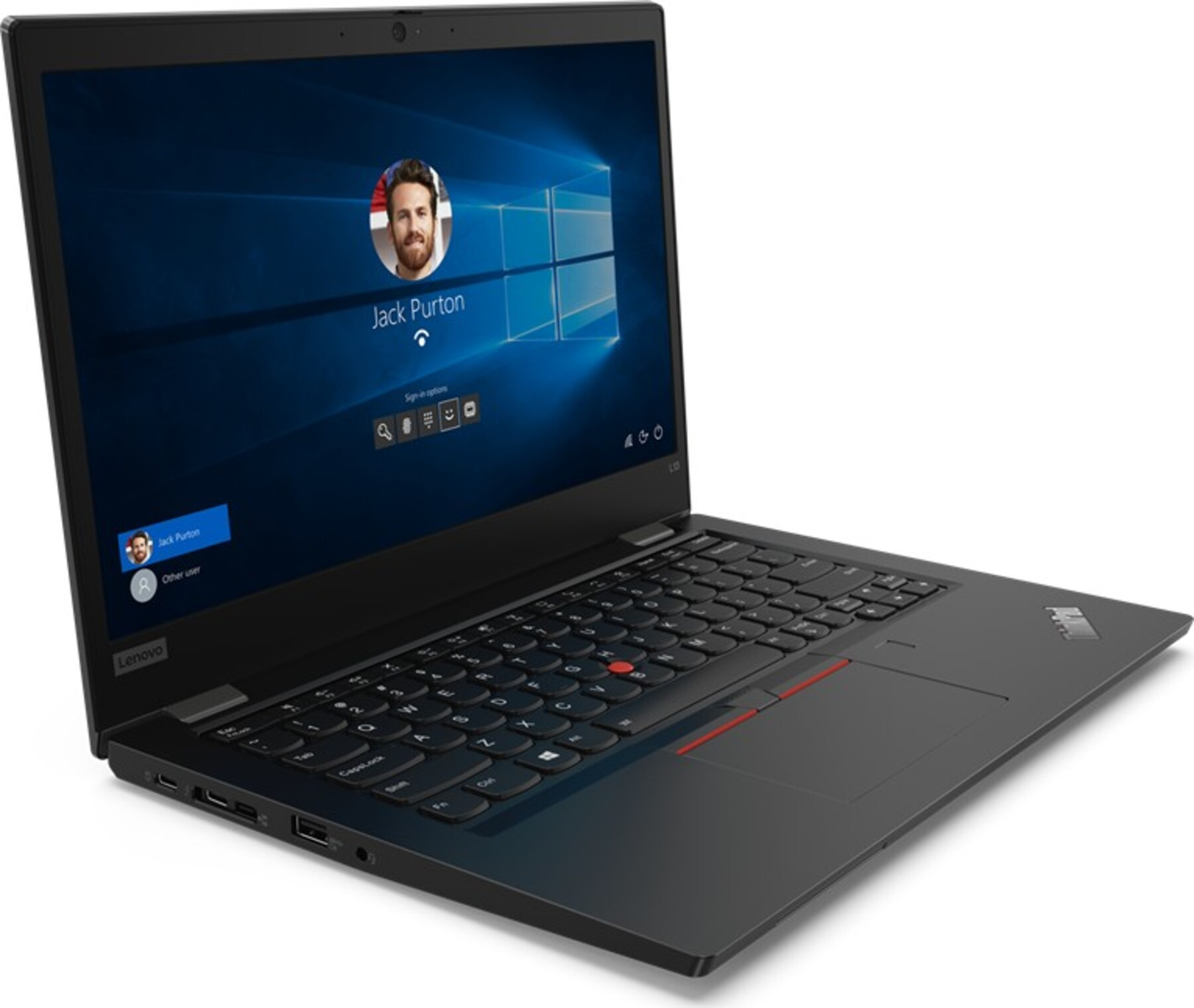 Schwarzer Laptop mit Windows-Anmeldebildschirm für Jack Purton.