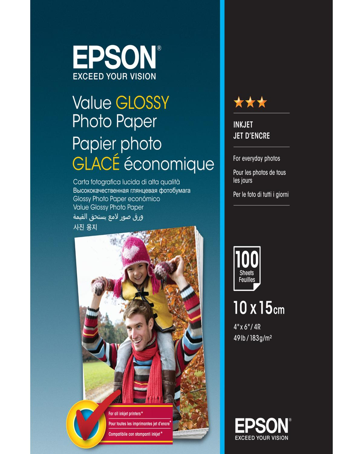 Epson Fotopapier-Verpackung mit Vater und Kind im Herbstlaub.
