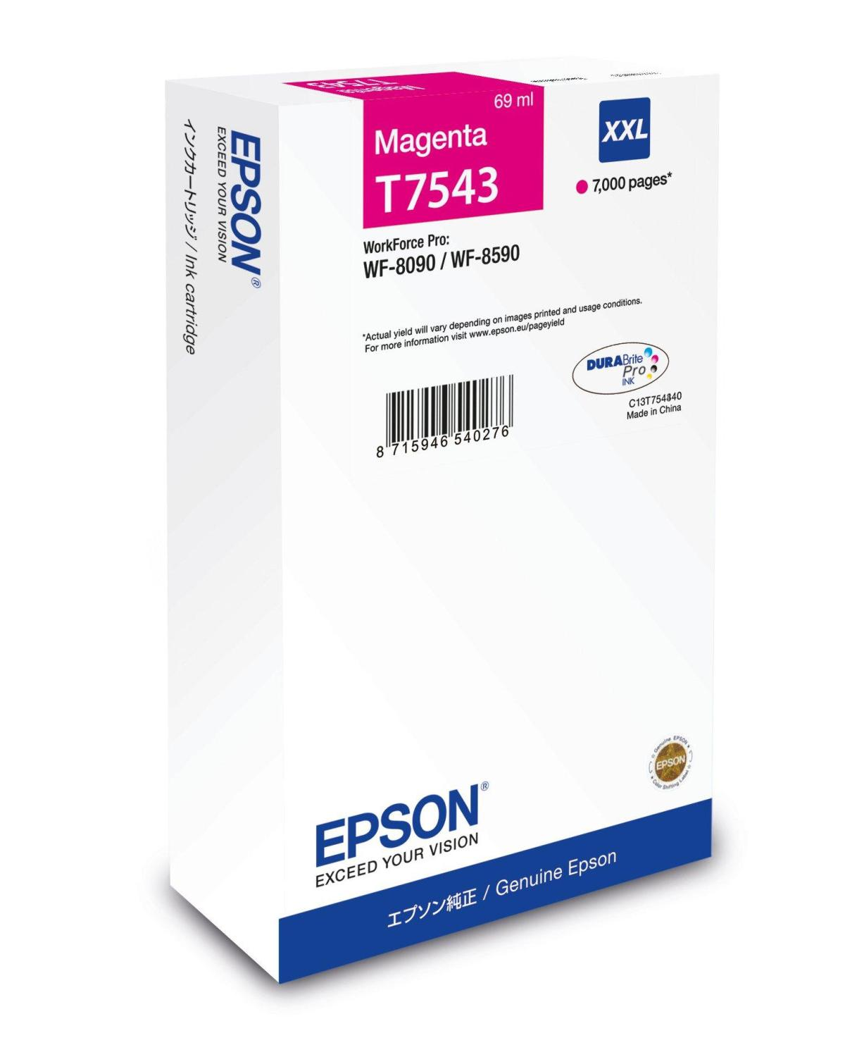 Cartuccia d'inchiostro Epson Magenta T7543, XXL, 69 ml, 7.000 pagine.