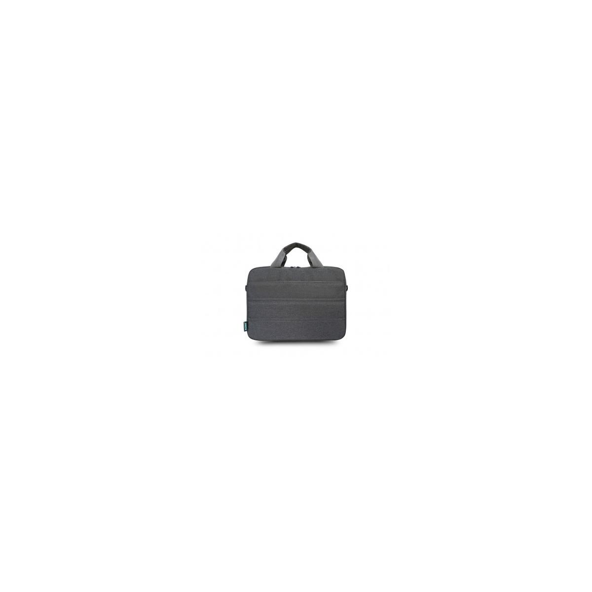 Grauer Laptop-Tasche mit Henkeln und Reißverschluss.