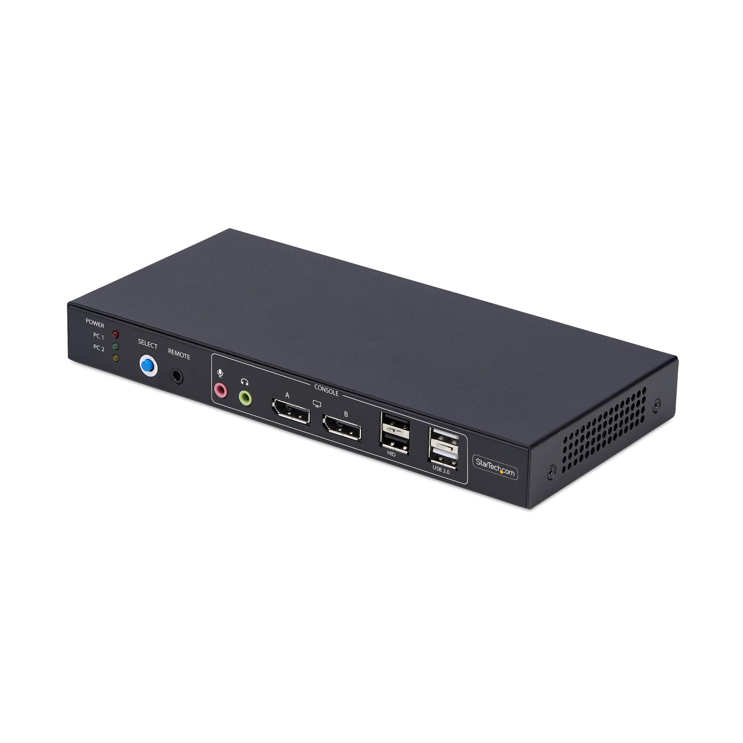 Switch KVM HDMI dual-port nero con USB 2.0 e porte audio.