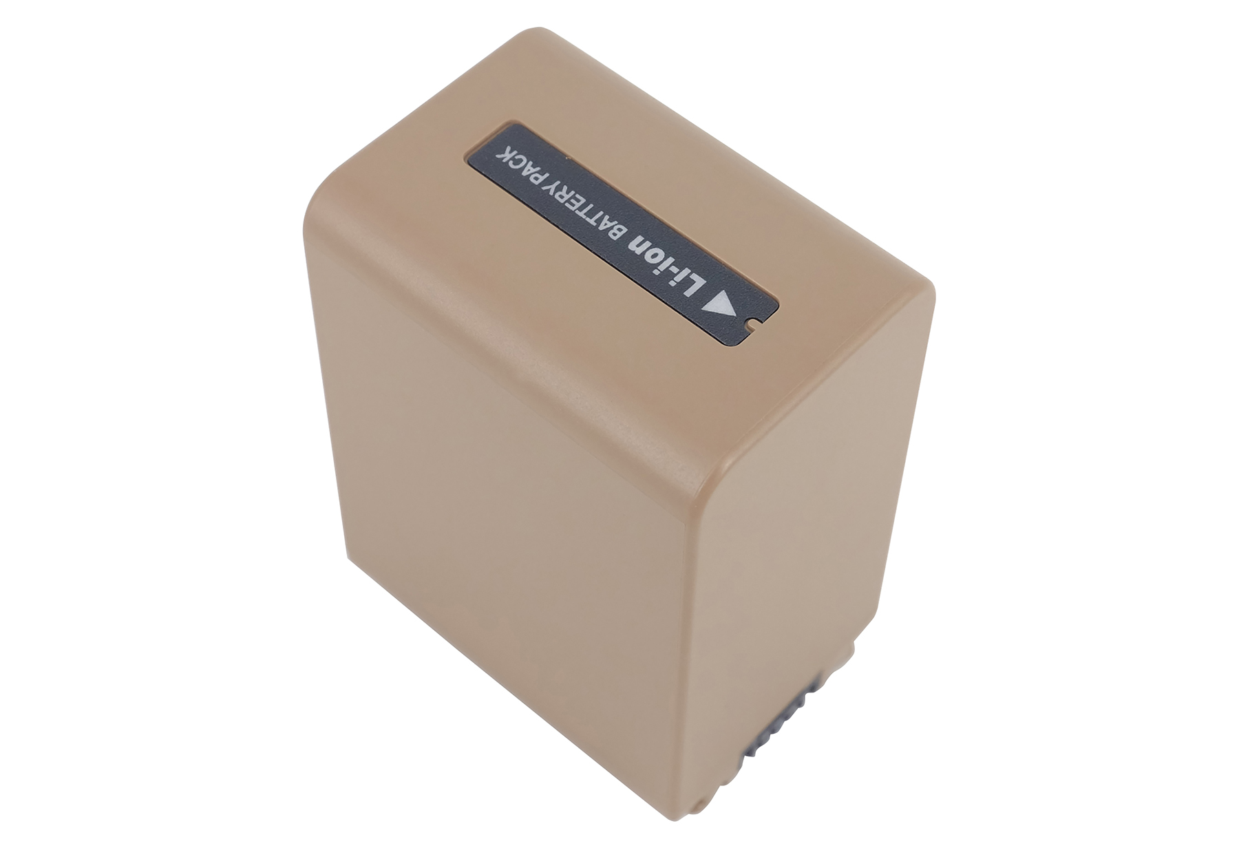 Ein beiger Akku mit der Aufschrift "Li-ion BATTERY PACK" auf schwarzem Etikett.