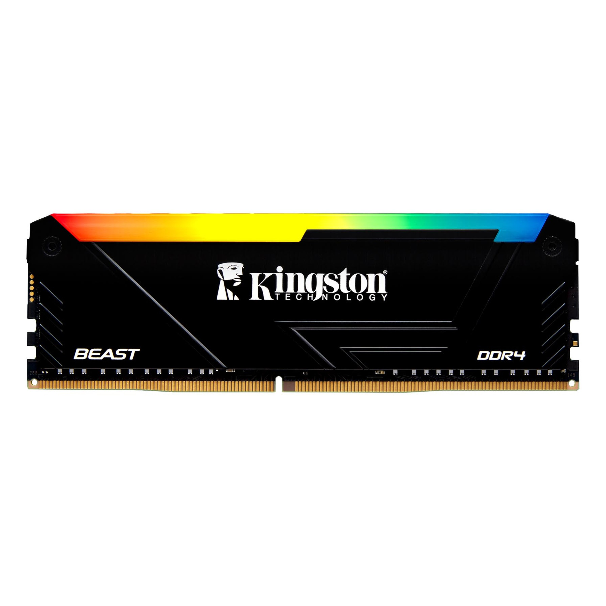 RGB aydınlatmalı ve 'BEAST' yazılı Kingston DDR4 RAM modülü.