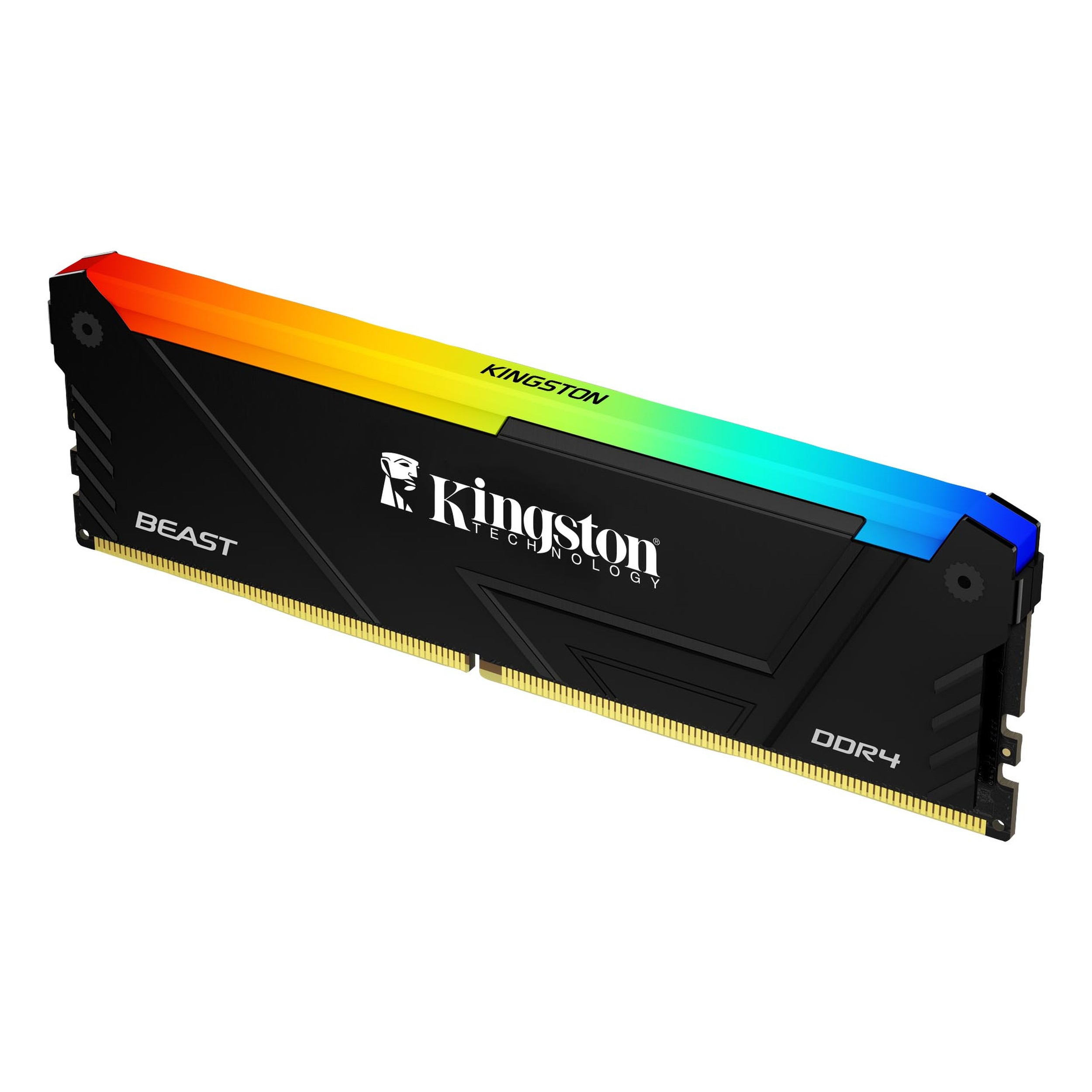 Kırmızıdan maviye RGB aydınlatmalı siyah DDR4 RAM modülü.