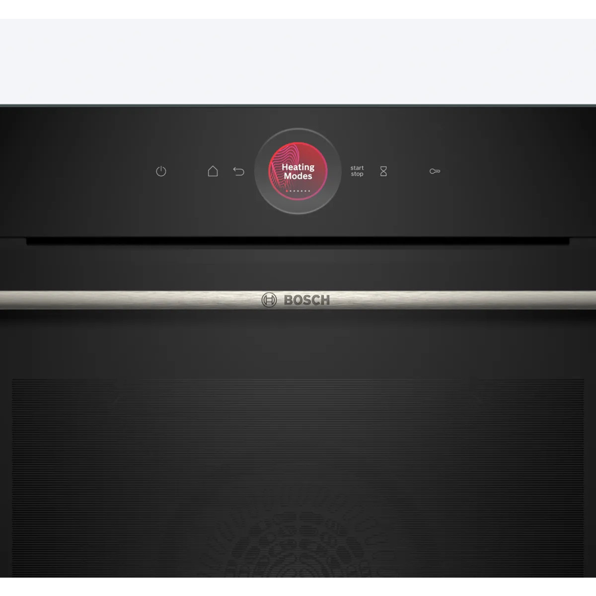 Forno nero con display touchscreen che mostra 'Heating Modes'.