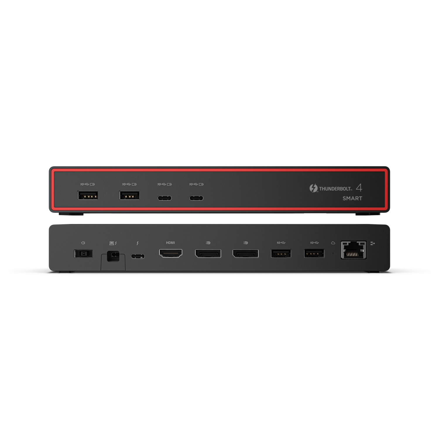 Un hub di docking nero con Thunderbolt 4 e porte multiple.