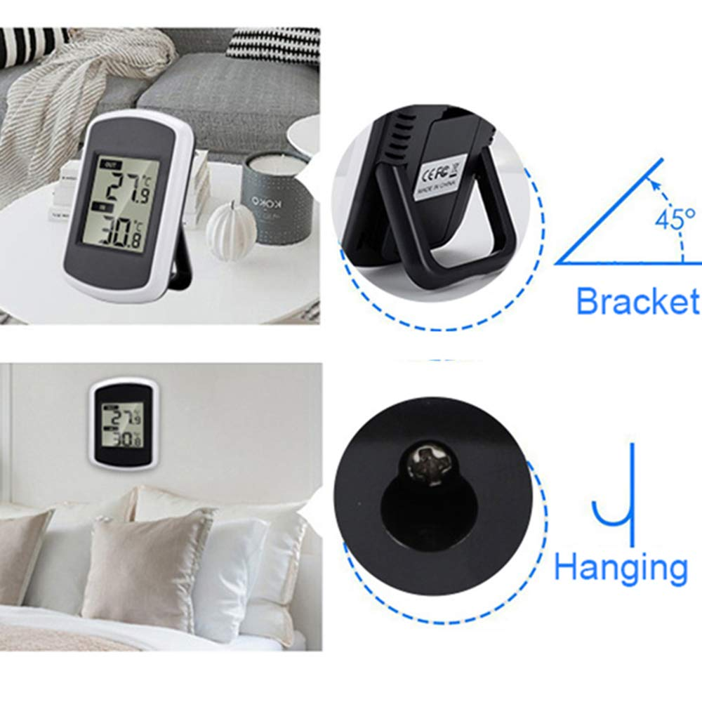 Digital thermometer with bracket and hanging options.